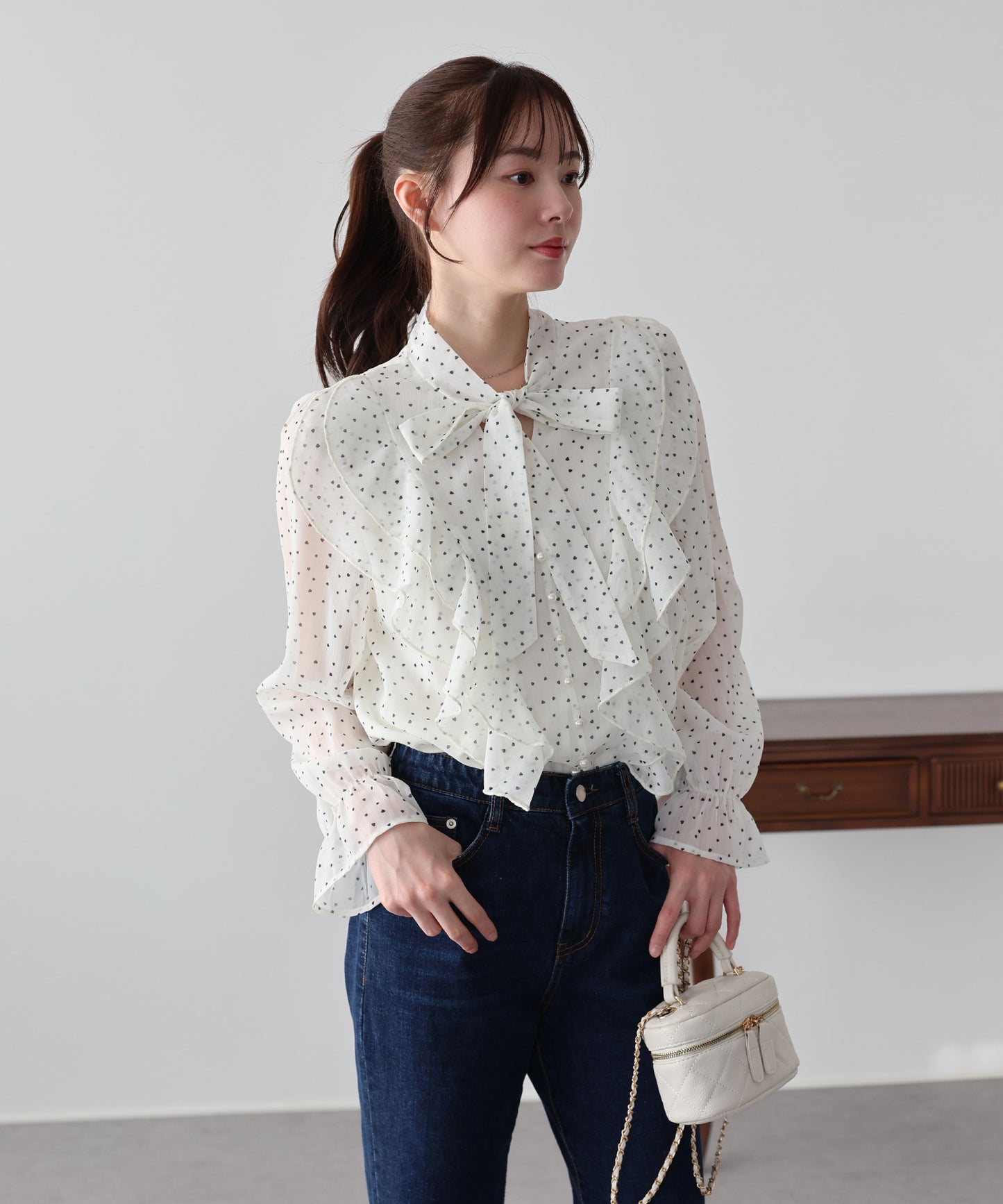 ハートプリントボウタイブラウス【ネコポス】