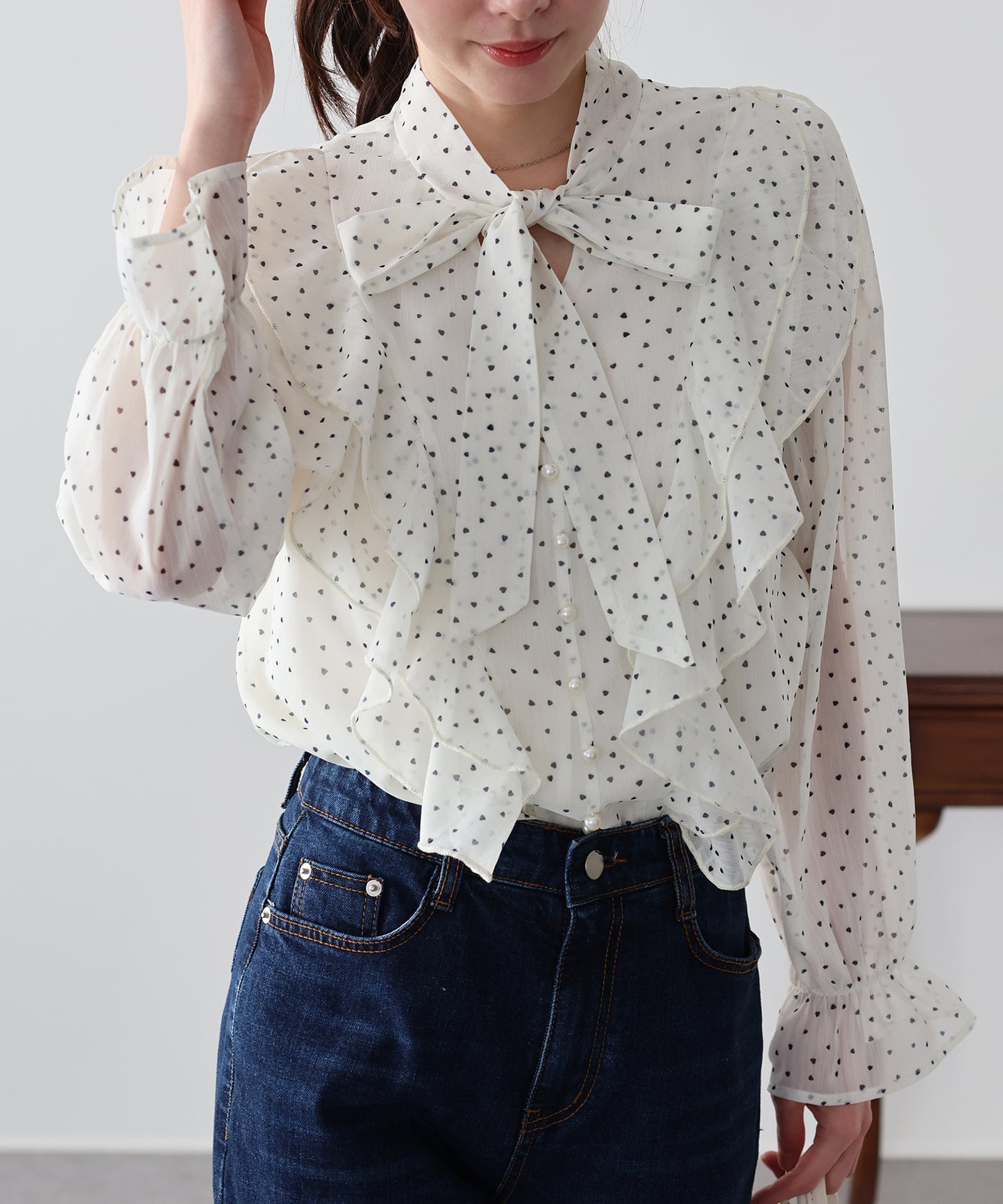 ハートプリントボウタイブラウス【ネコポス】