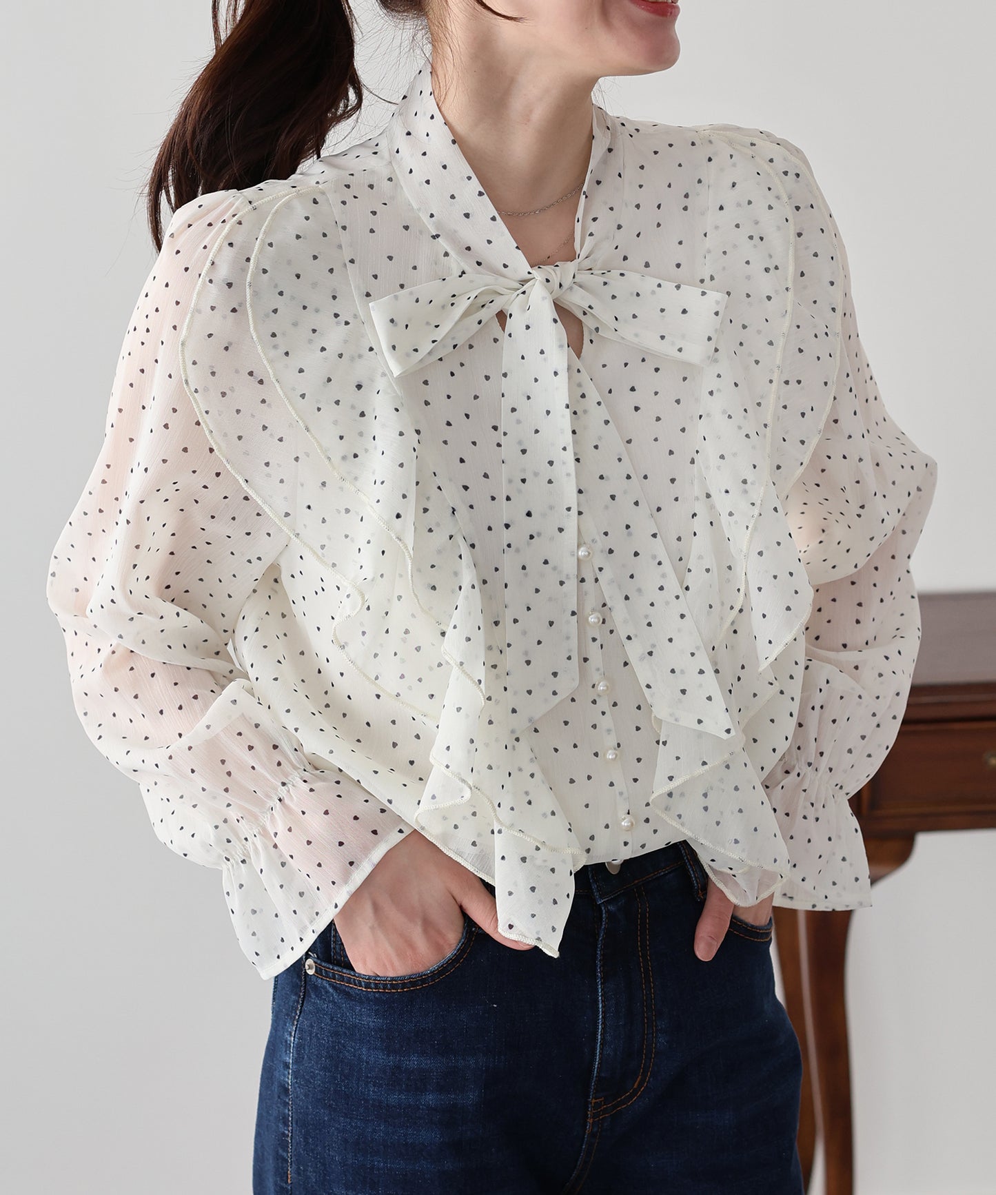 ハートプリントボウタイブラウス【ネコポス】