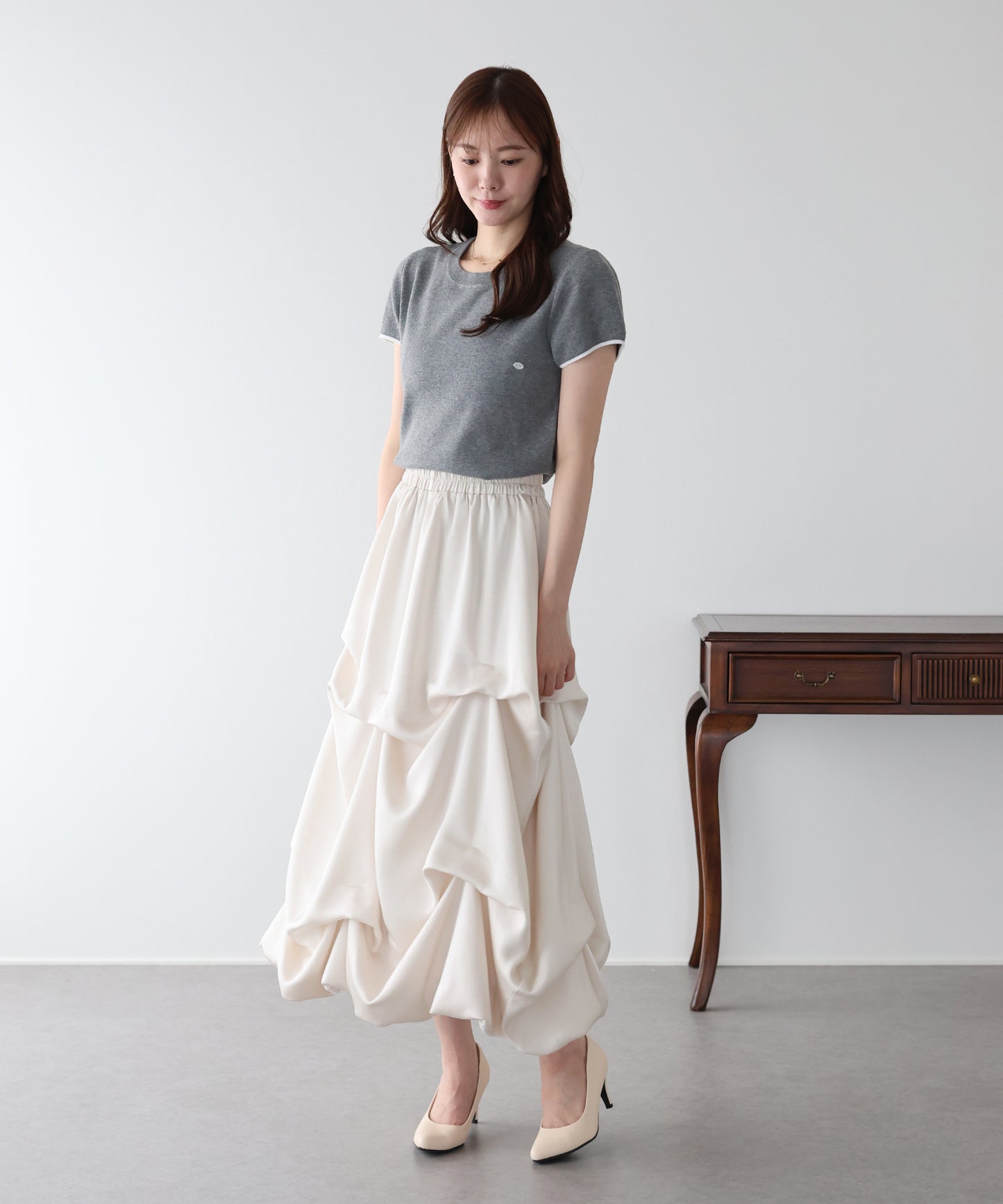 【早割5％OFF】サテンタックバルーンスカート