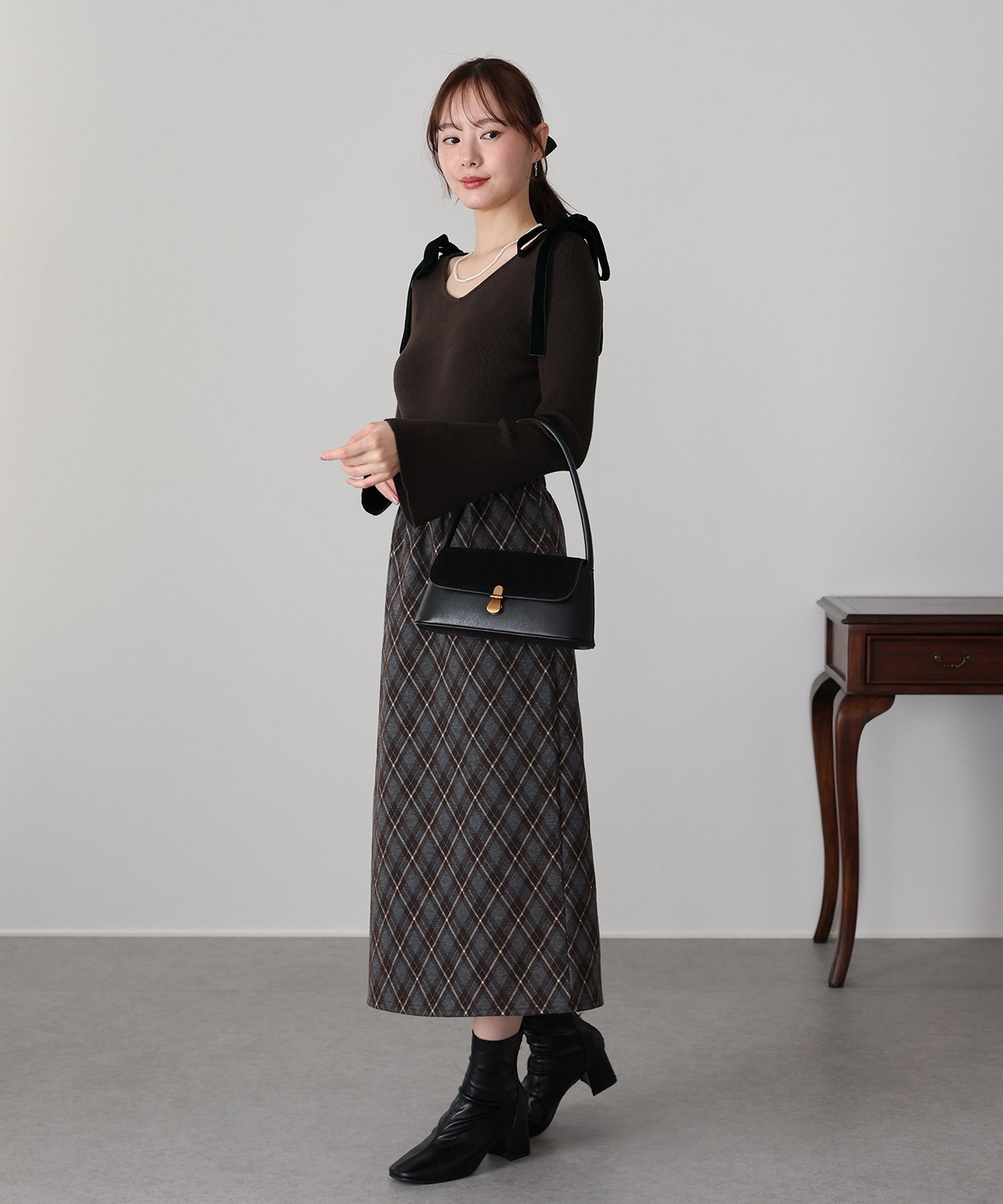 ベロアリボンリブニット