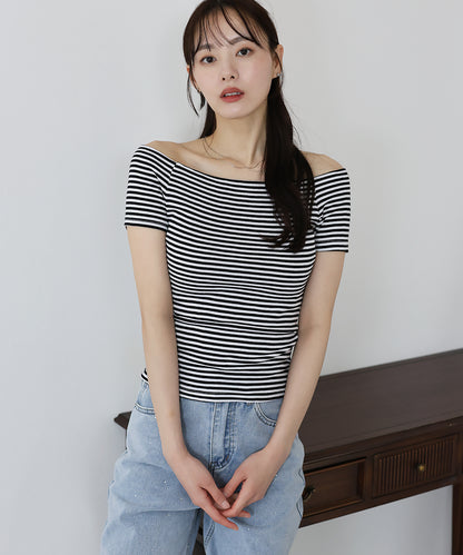 【SALE】半袖オフショルボーダーTシャツ【ネコポス】