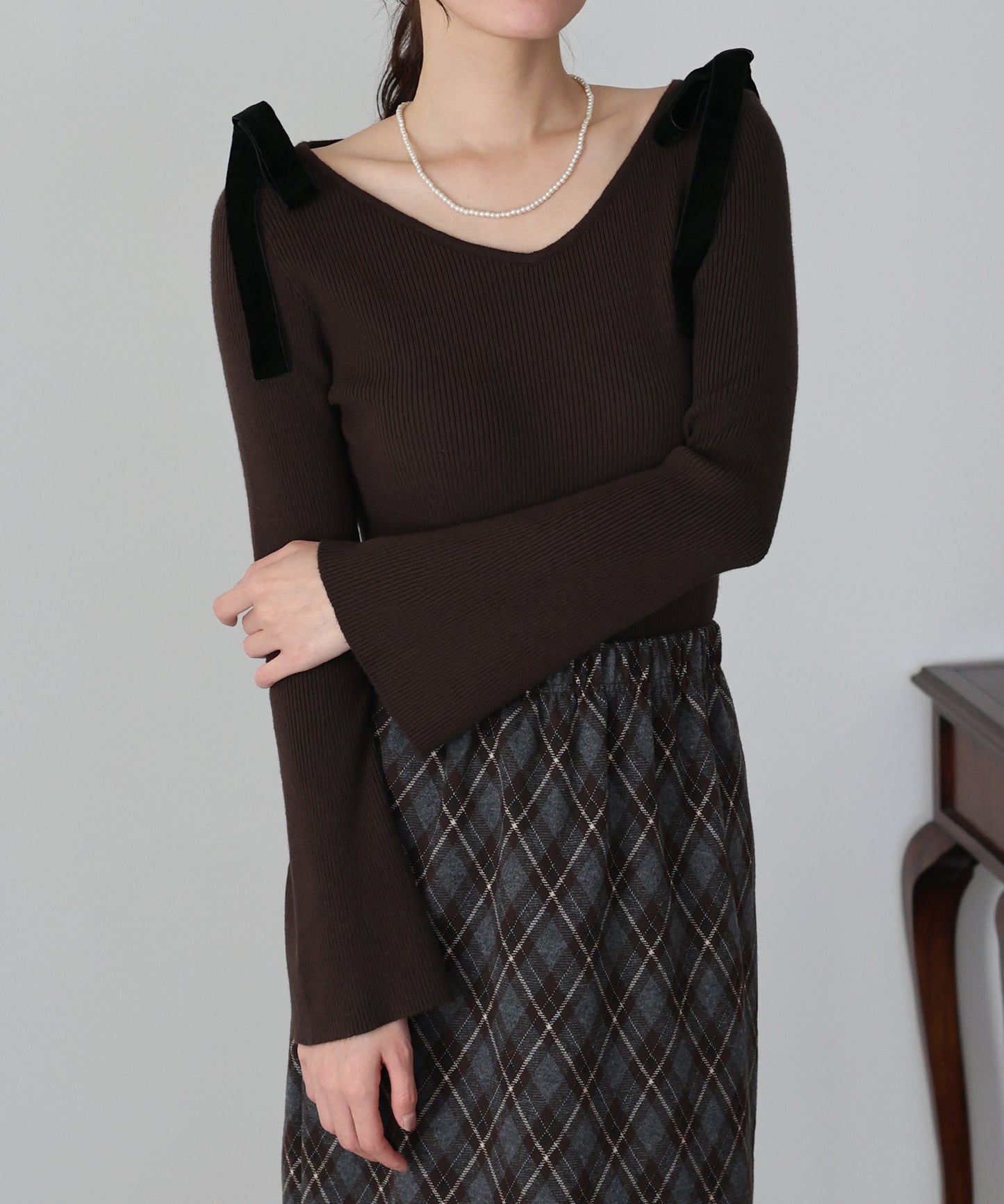 【早割5％OFF】ベロアリボンリブニット