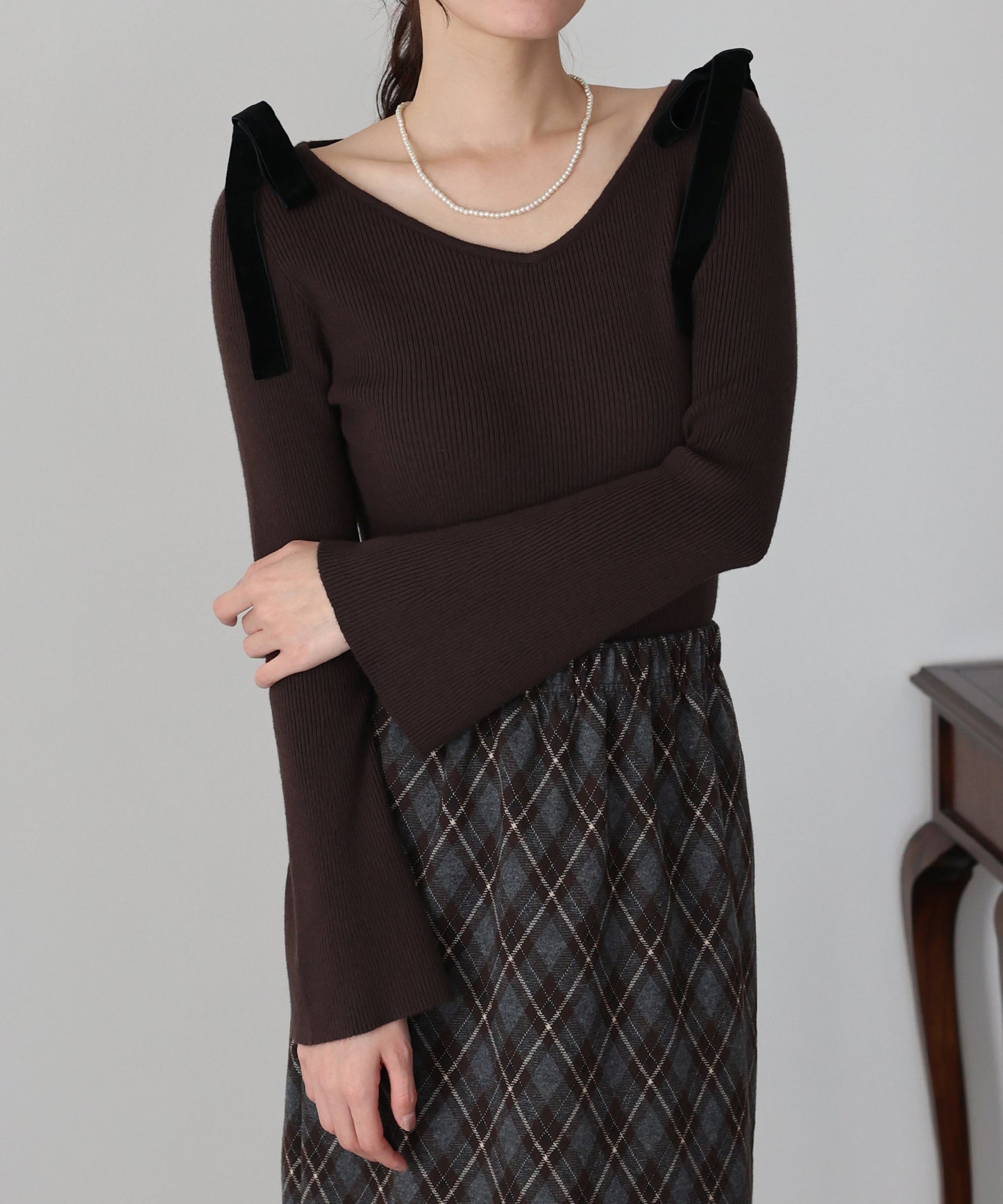 ベロアリボンリブニット