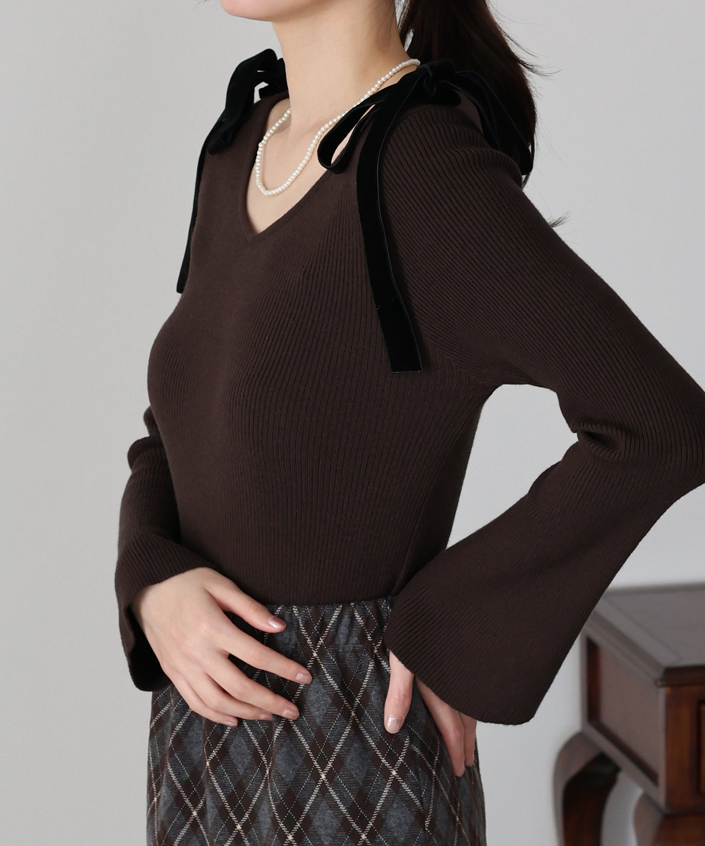 ベロアリボンリブニット