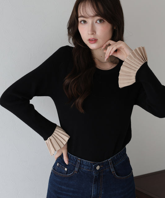 【早割5％OFF】袖口プリーツニット