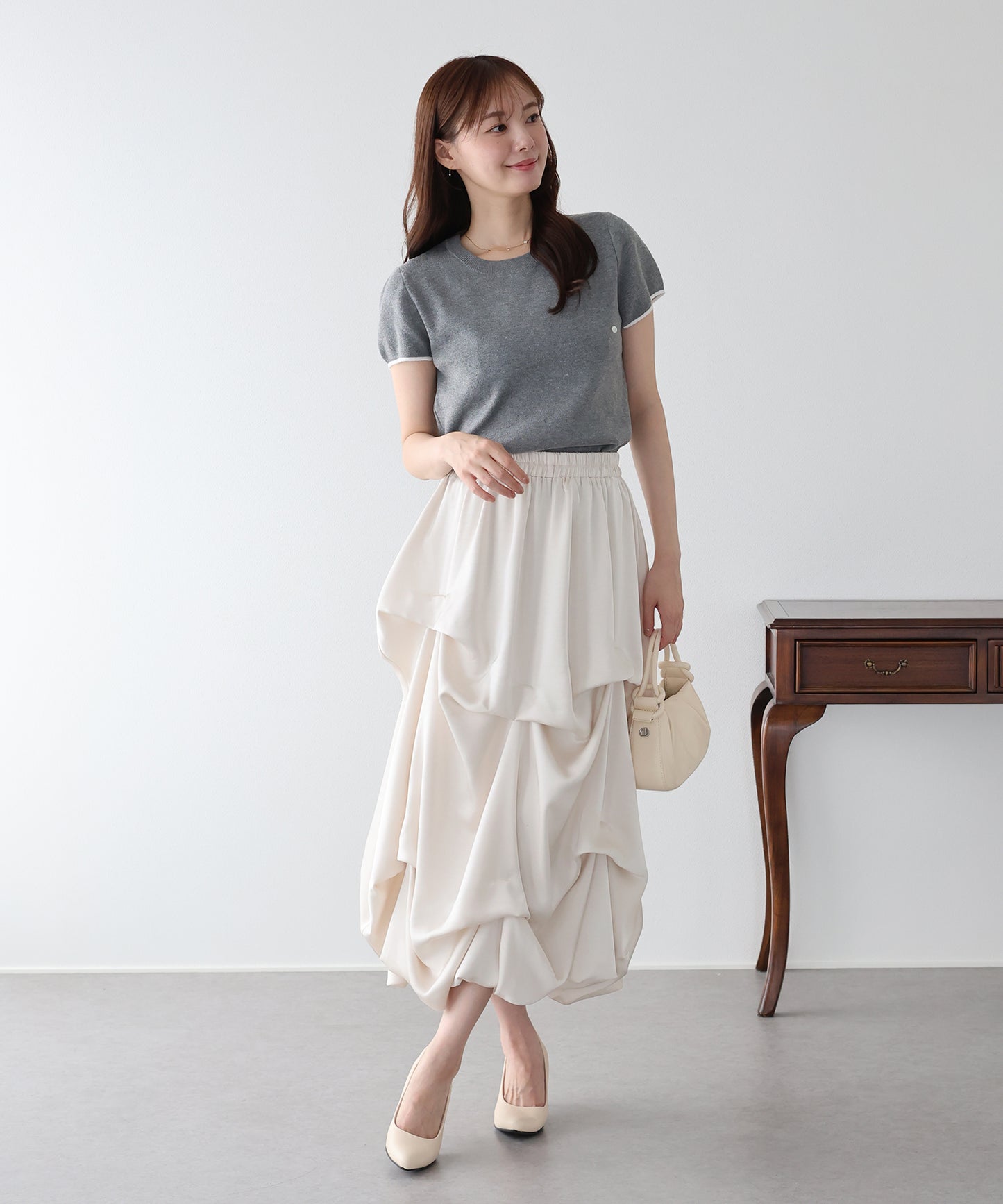 【早割5％OFF】サテンタックバルーンスカート