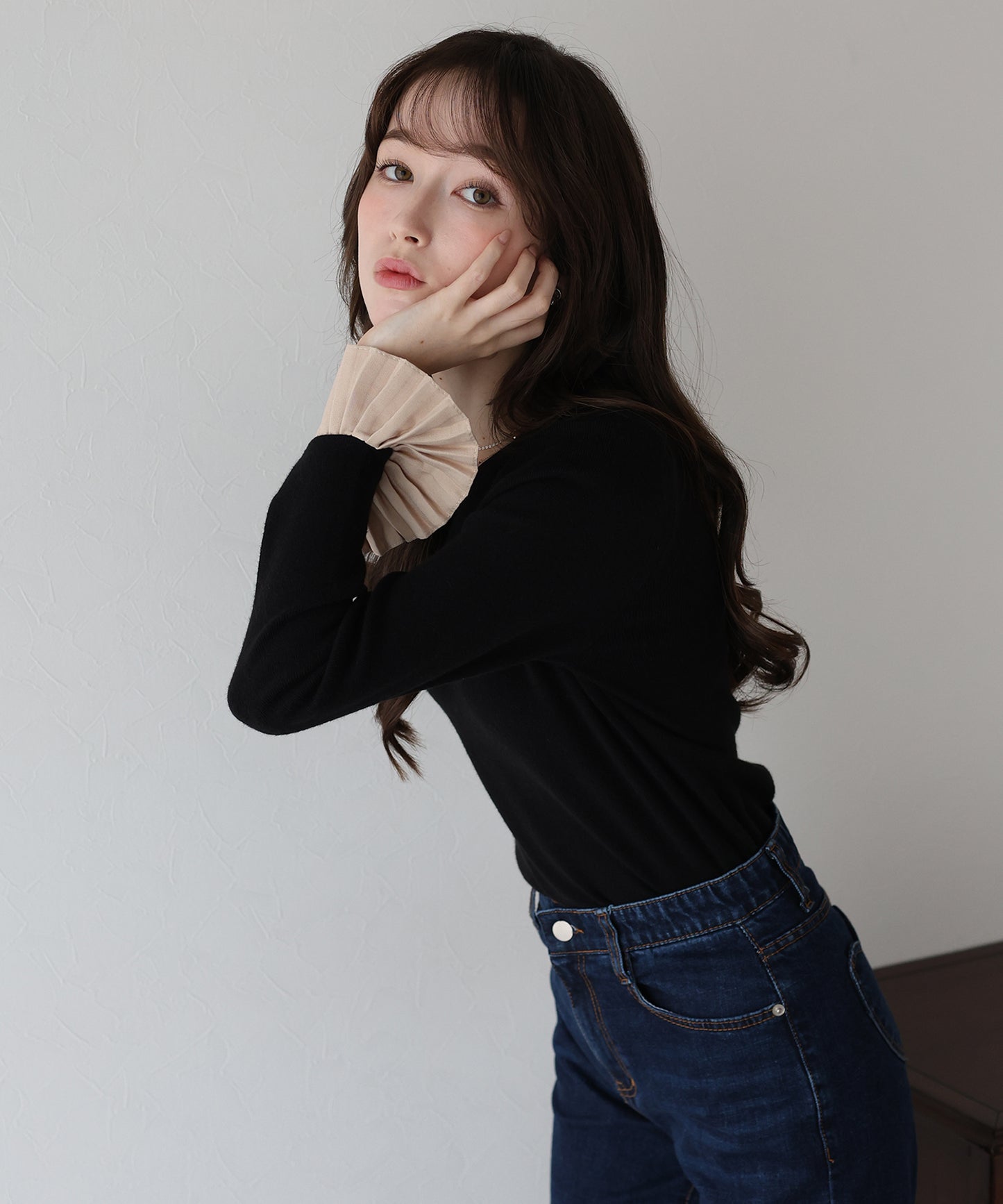 【早割5％OFF】袖口プリーツニット