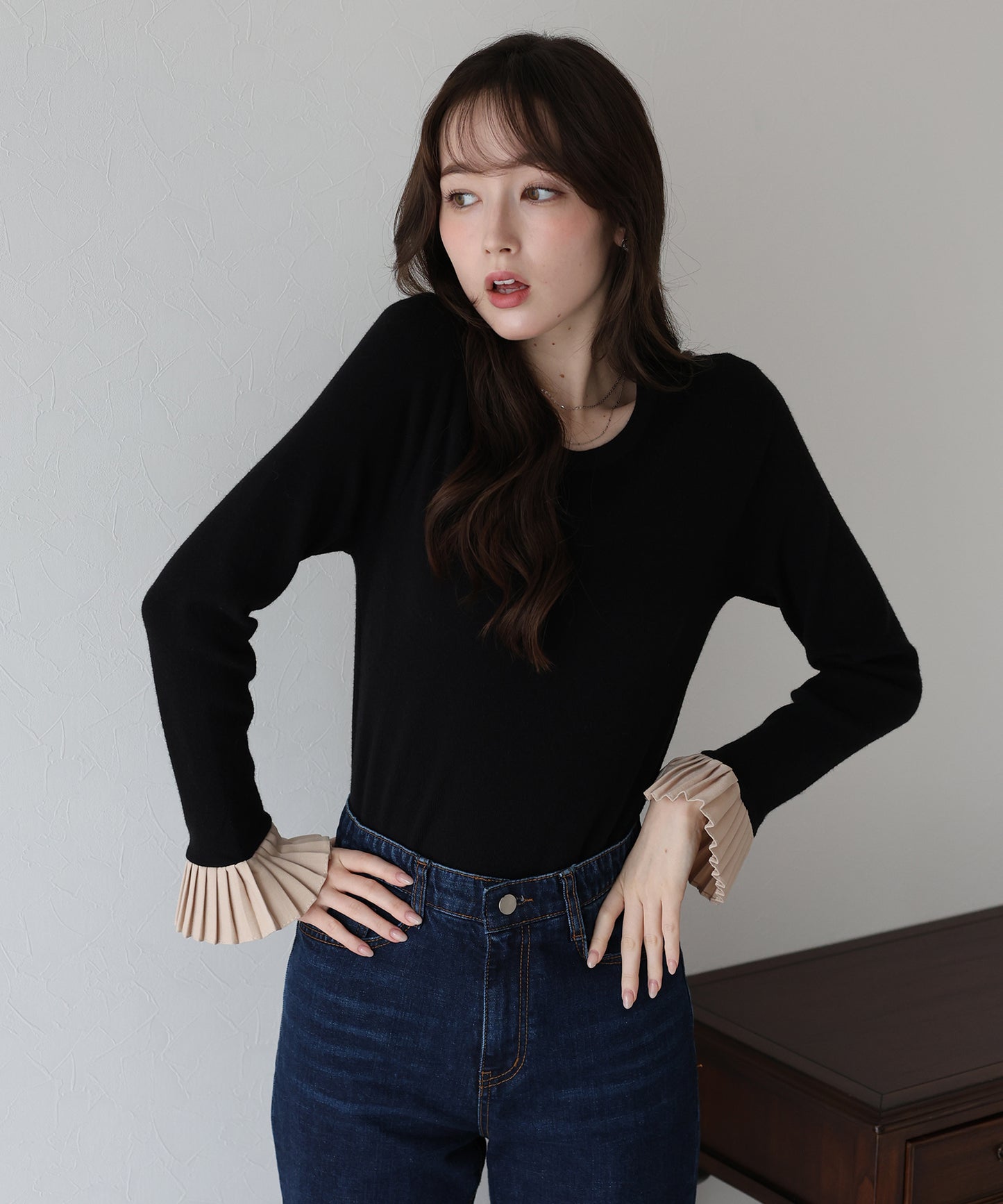 【早割5％OFF】袖口プリーツニット