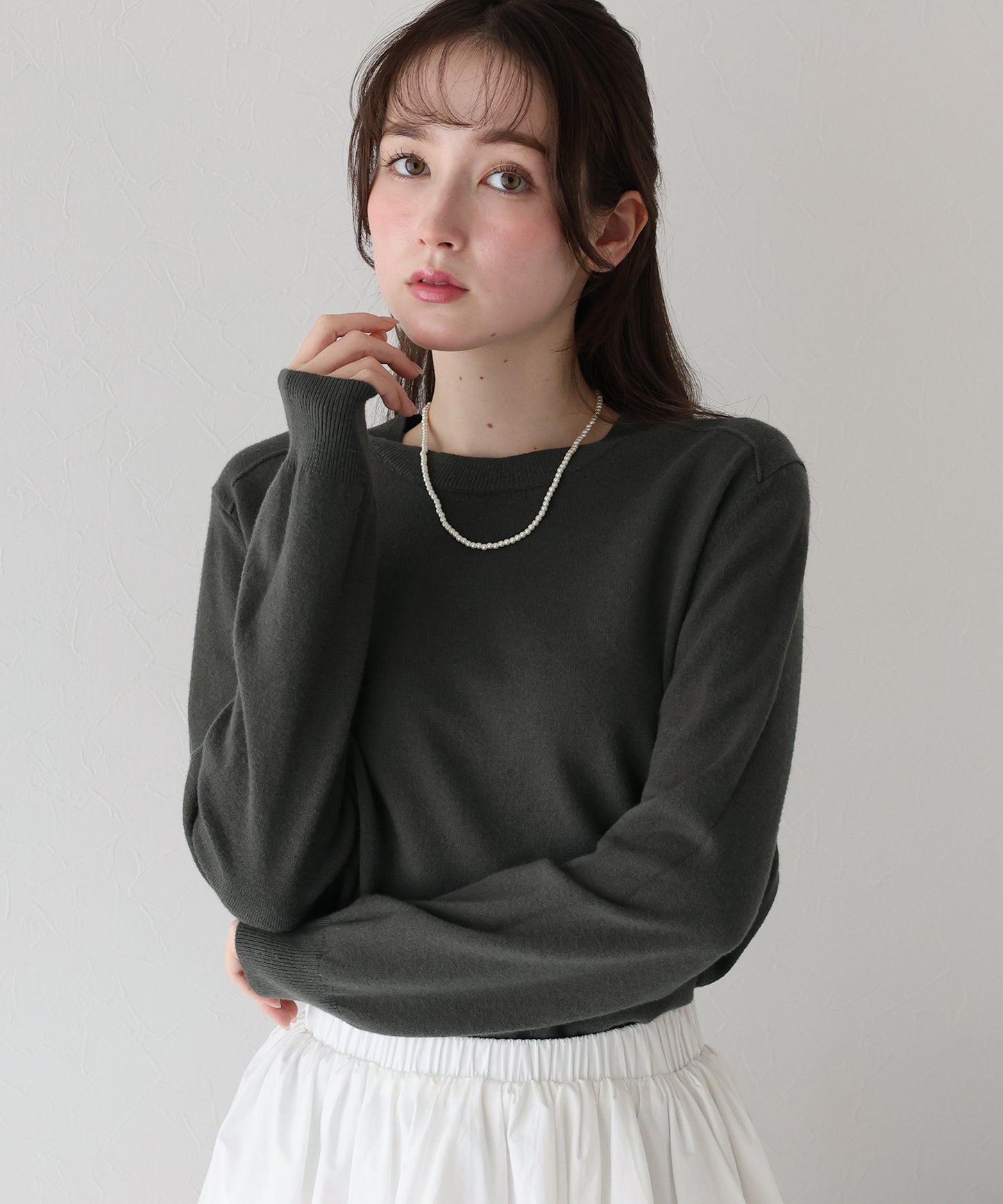 ウール混クルーネックニット