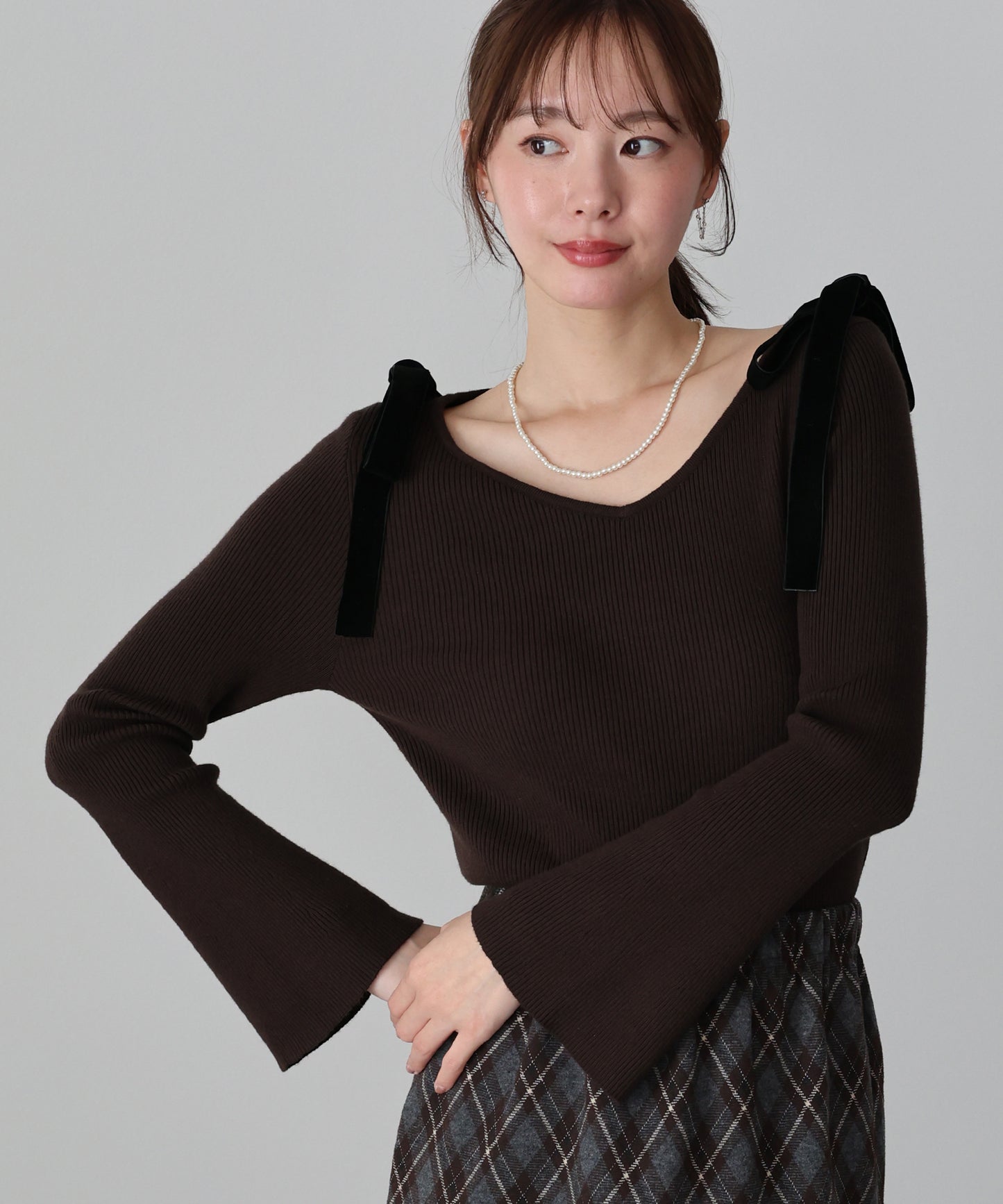 【早割5％OFF】ベロアリボンリブニット