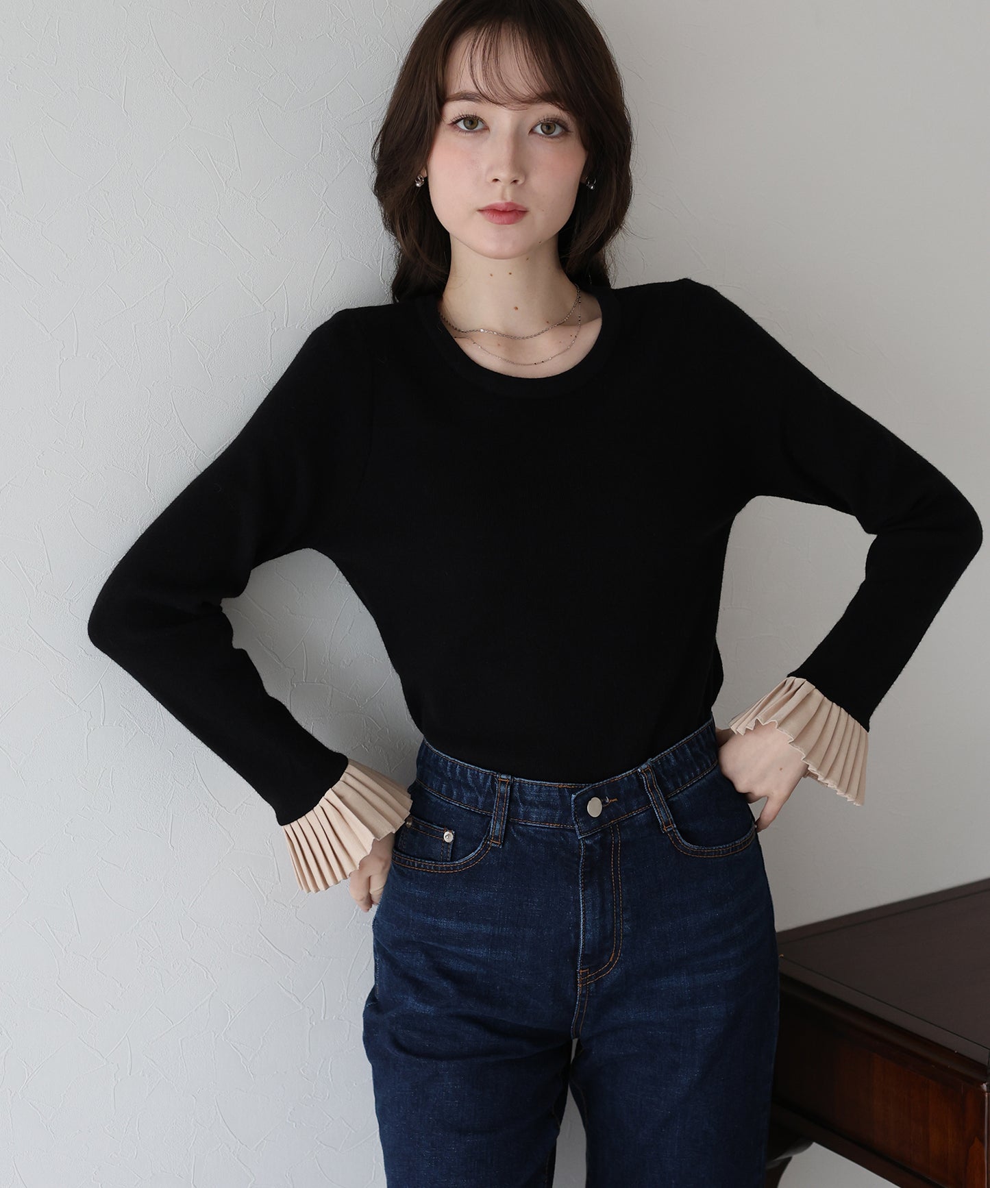 【早割5％OFF】袖口プリーツニット