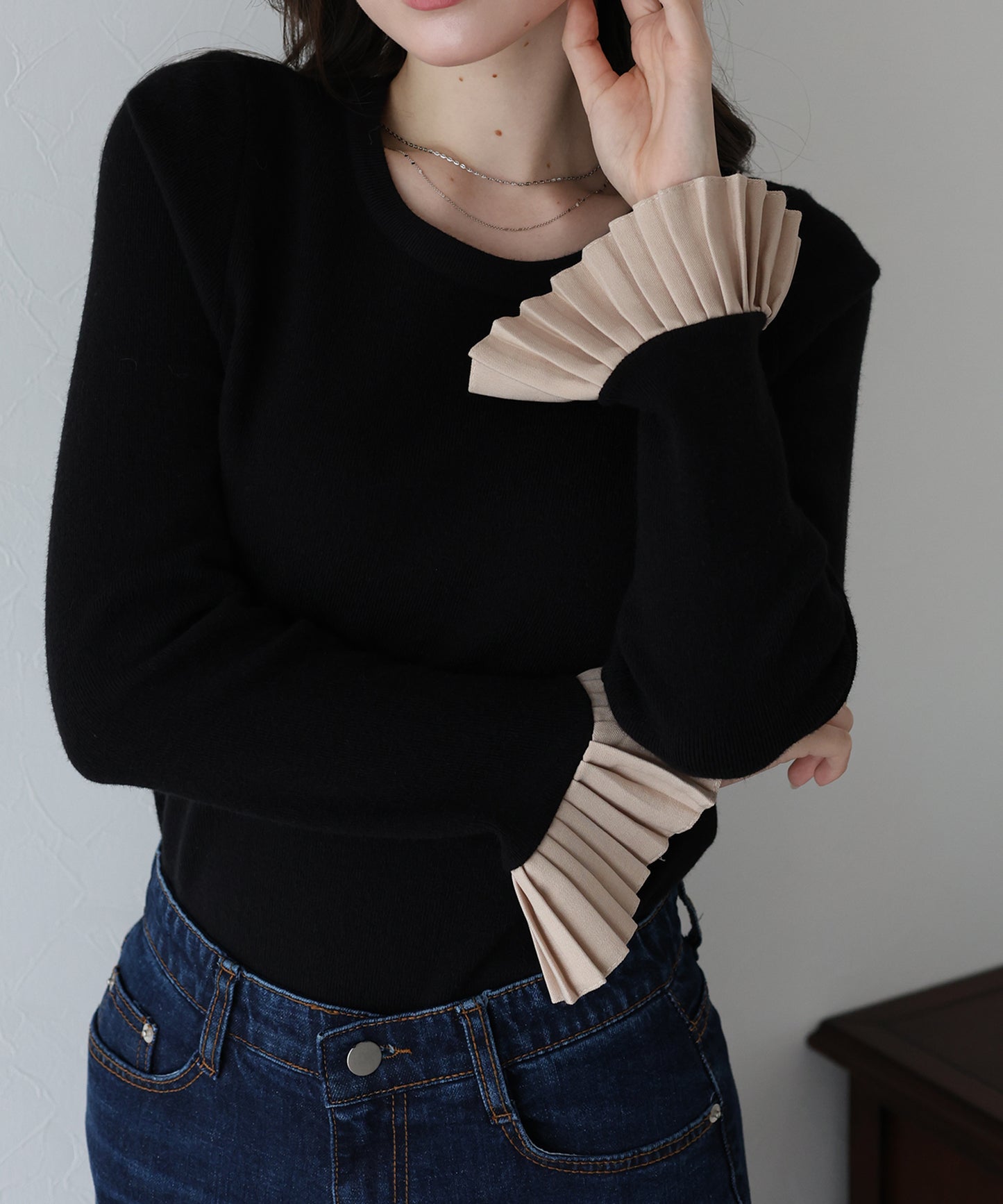 【早割5％OFF】袖口プリーツニット