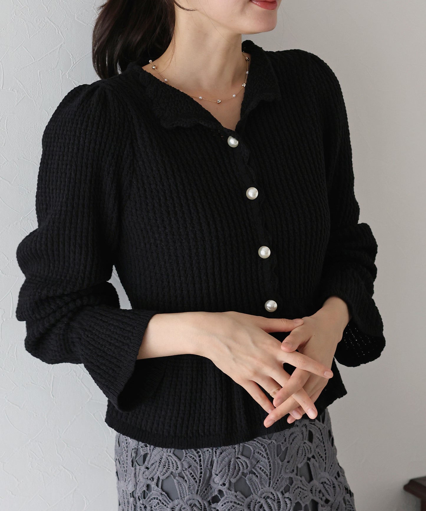 【TIME SALE】パールボタンペプラムニット