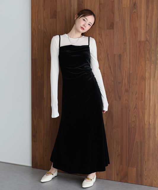 【早割5％OFF】ベロアドレープキャミワンピース