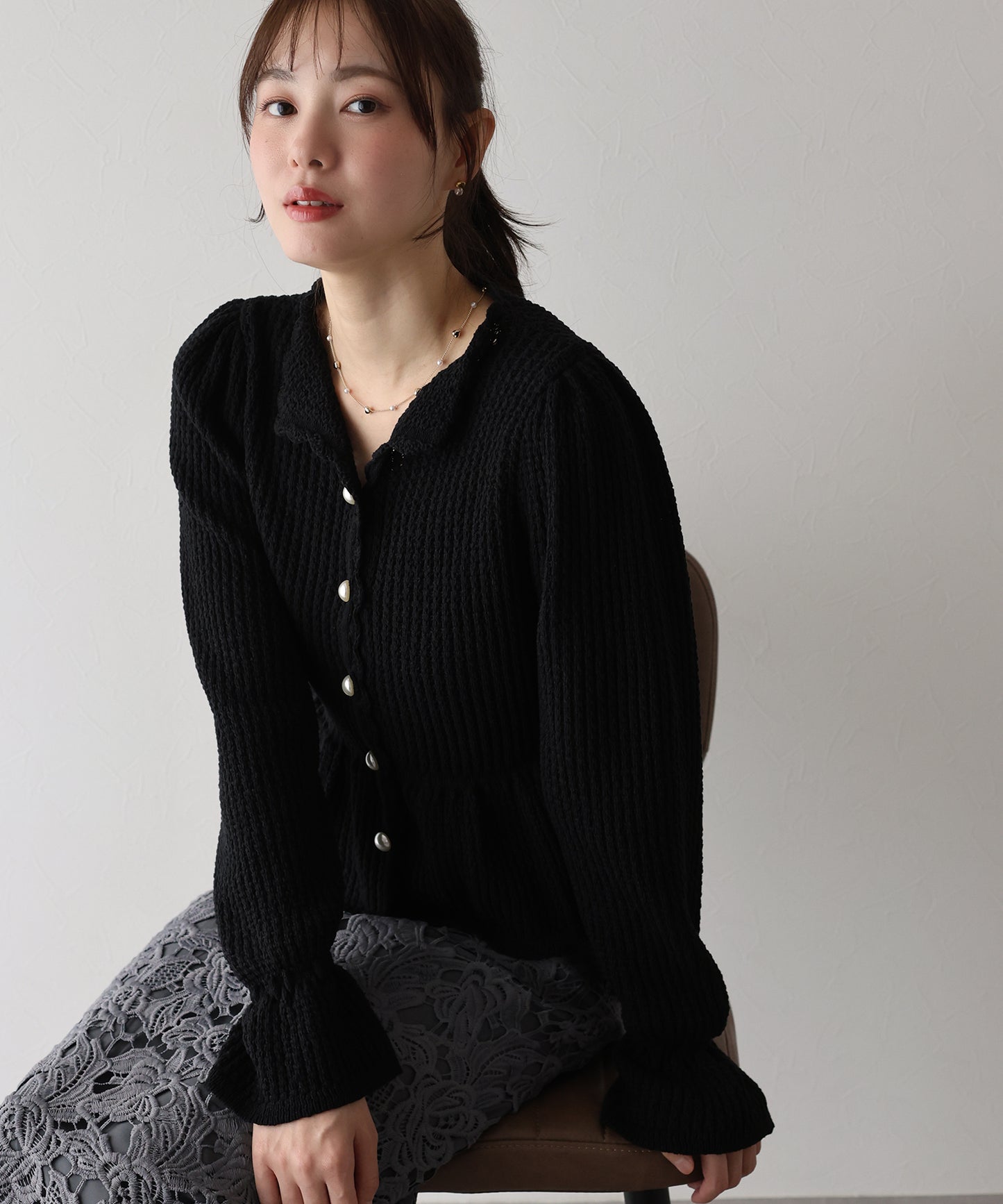 【TIME SALE】パールボタンペプラムニット