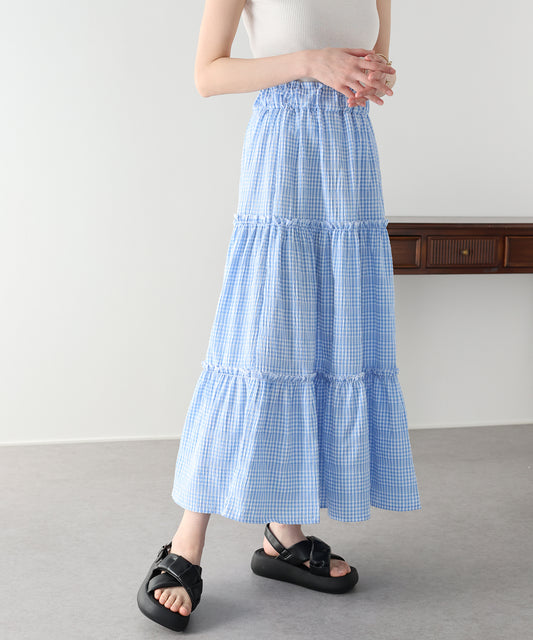 【早割5％OFF】ギンガムチェックティアードスカート