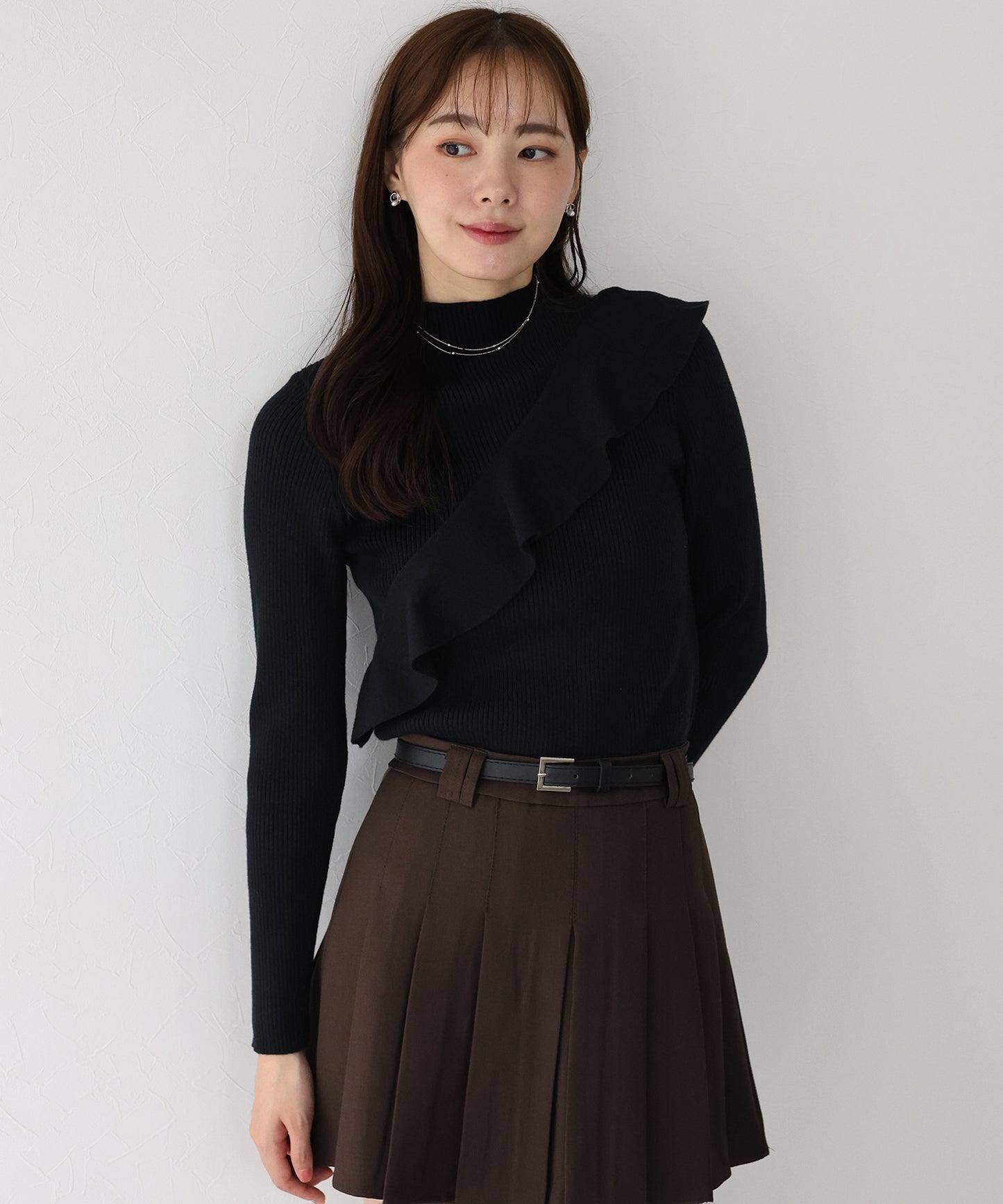 【TIME SALE】アシメフリルリブニット