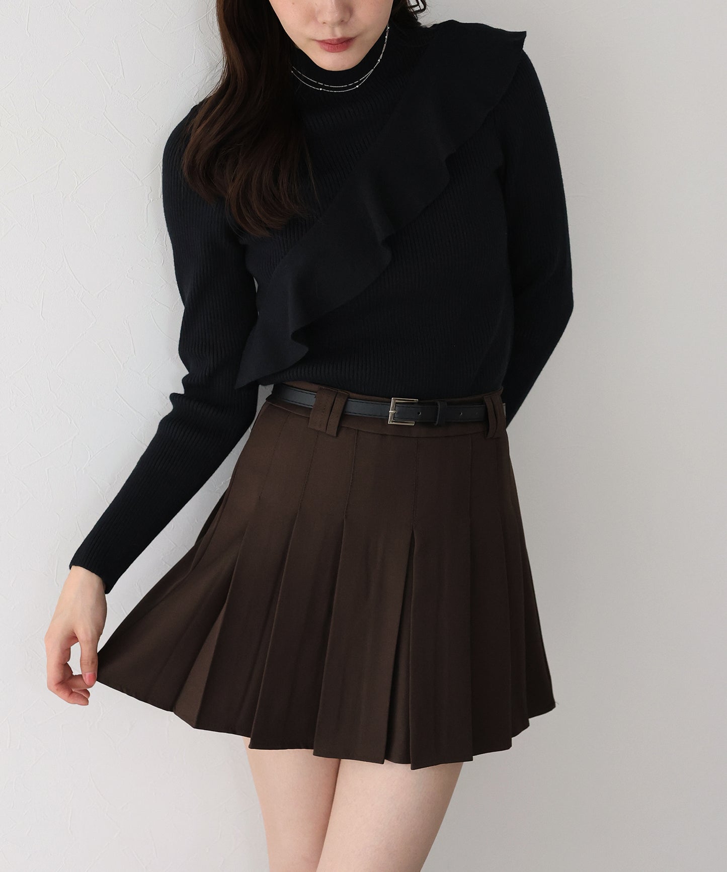 【TIME SALE】アシメフリルリブニット