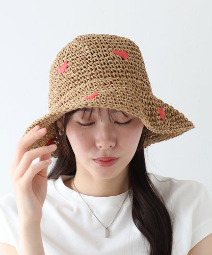 【TIME SALE】ハート＆チェリー刺繍バケットハット