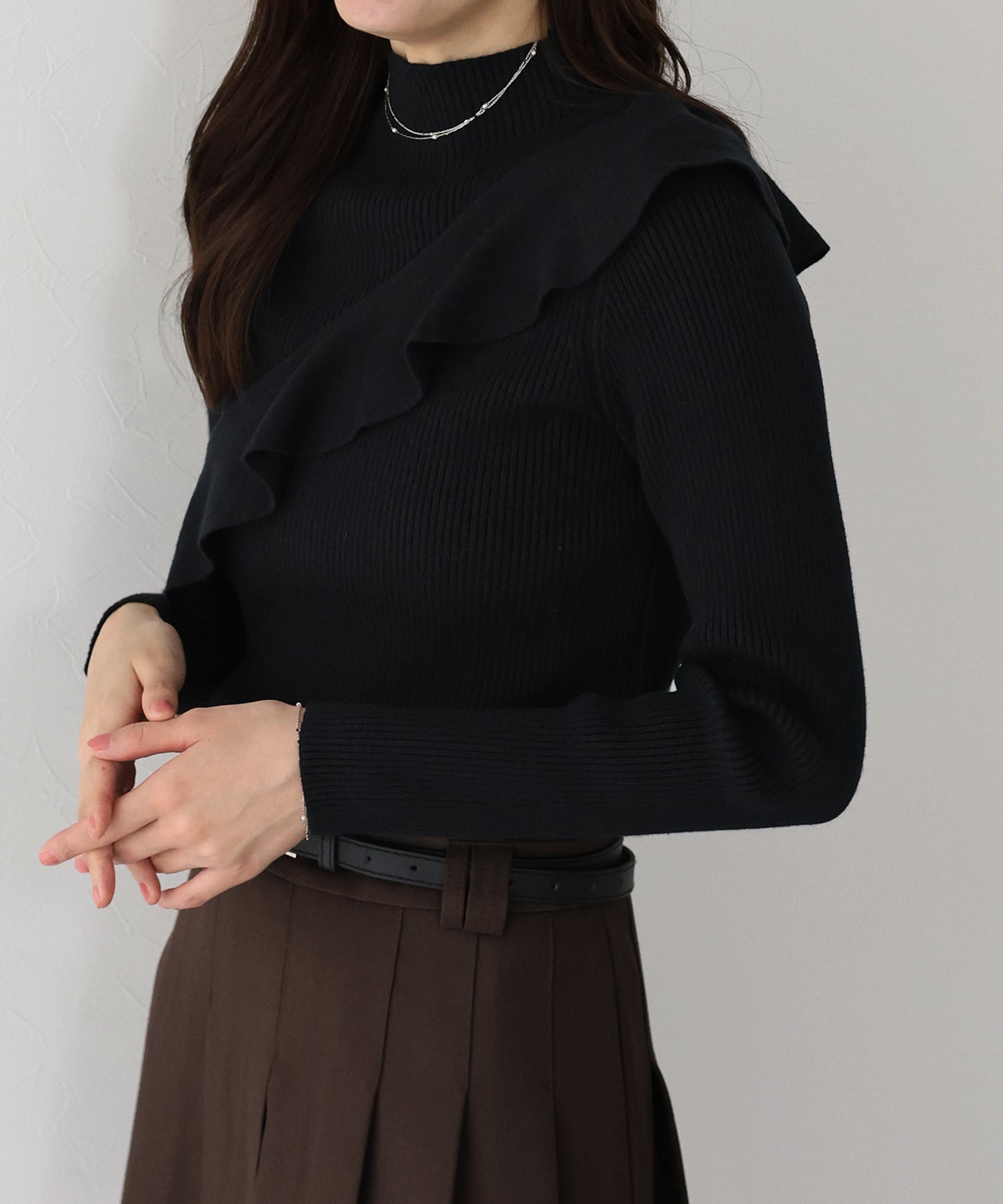 【TIME SALE】アシメフリルリブニット