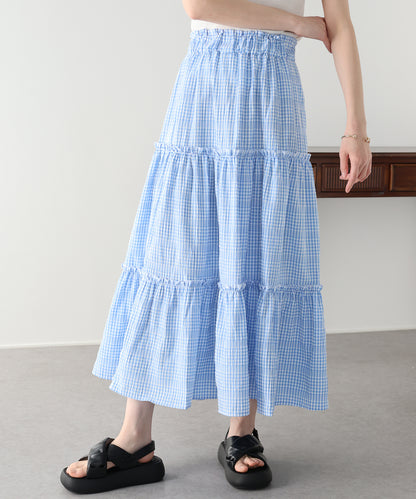 【早割5％OFF】ギンガムチェックティアードスカート
