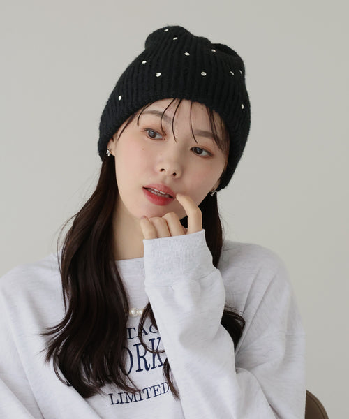 ビーズ付き黒ニット帽 SALE】ビジュー付きニット帽 – BLUE ONLINE