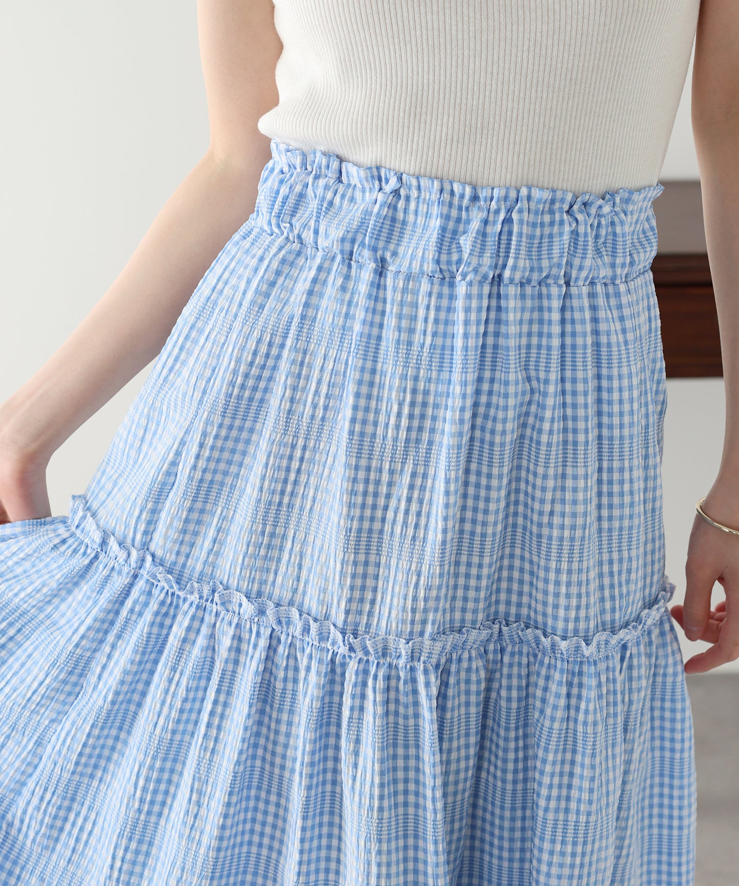 【早割5％OFF】ギンガムチェックティアードスカート