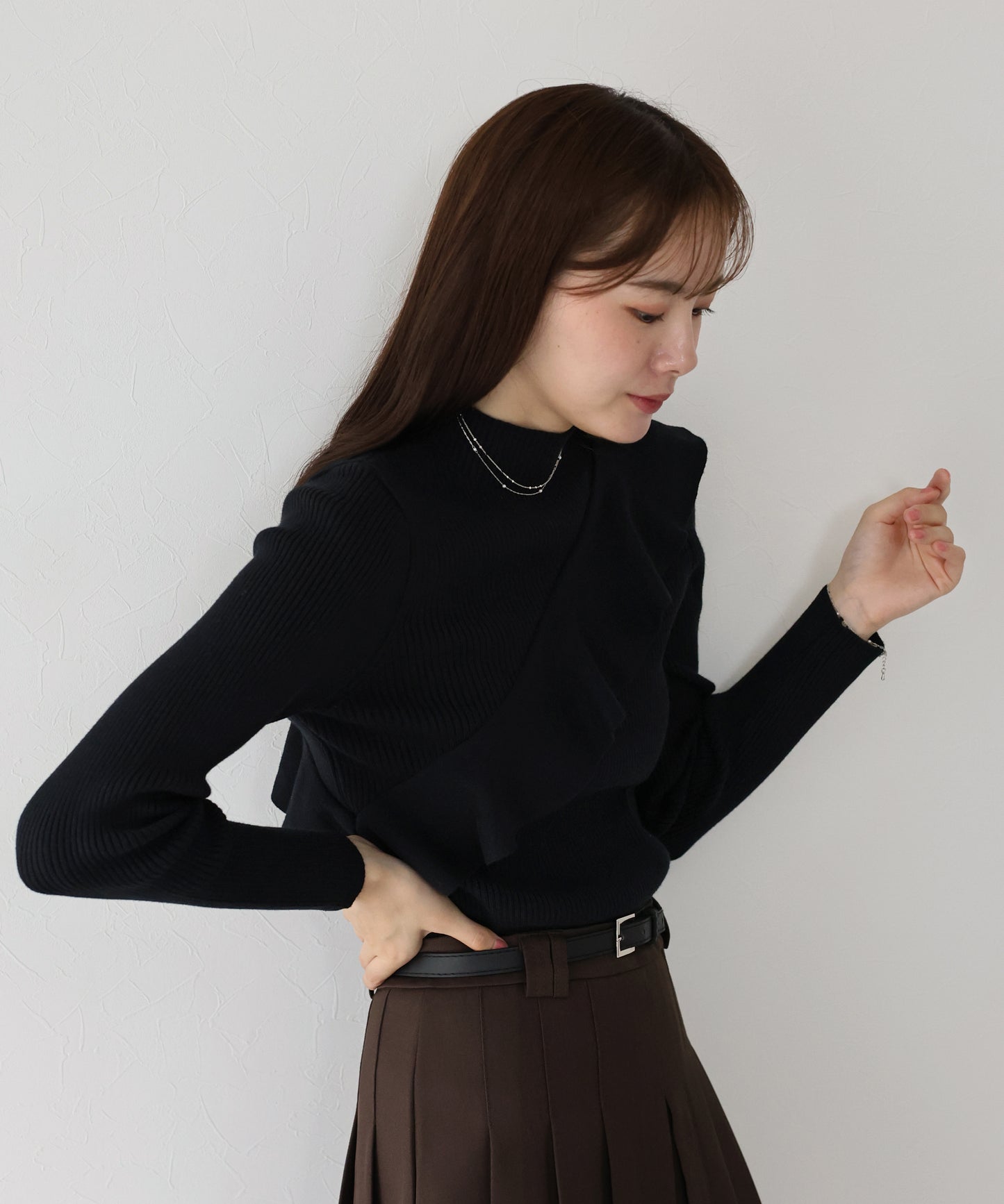 【TIME SALE】アシメフリルリブニット