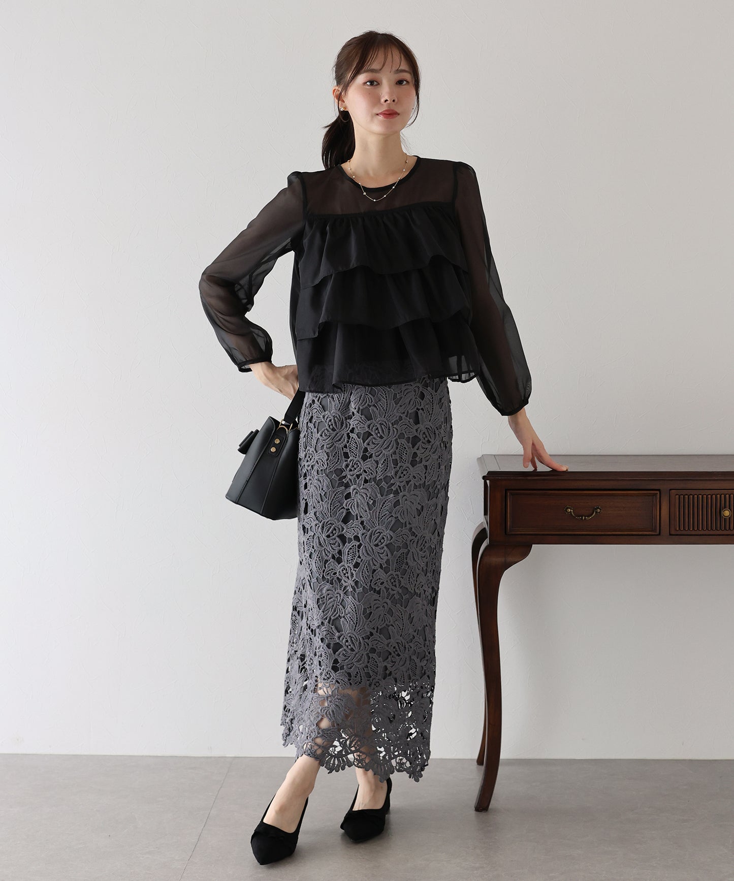 【TIME SALE】シアーティアードブラウス【ネコポス】