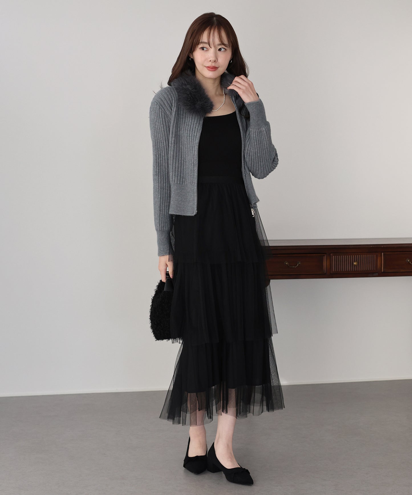 【早割5％OFF】ファー襟ダブルジップニット