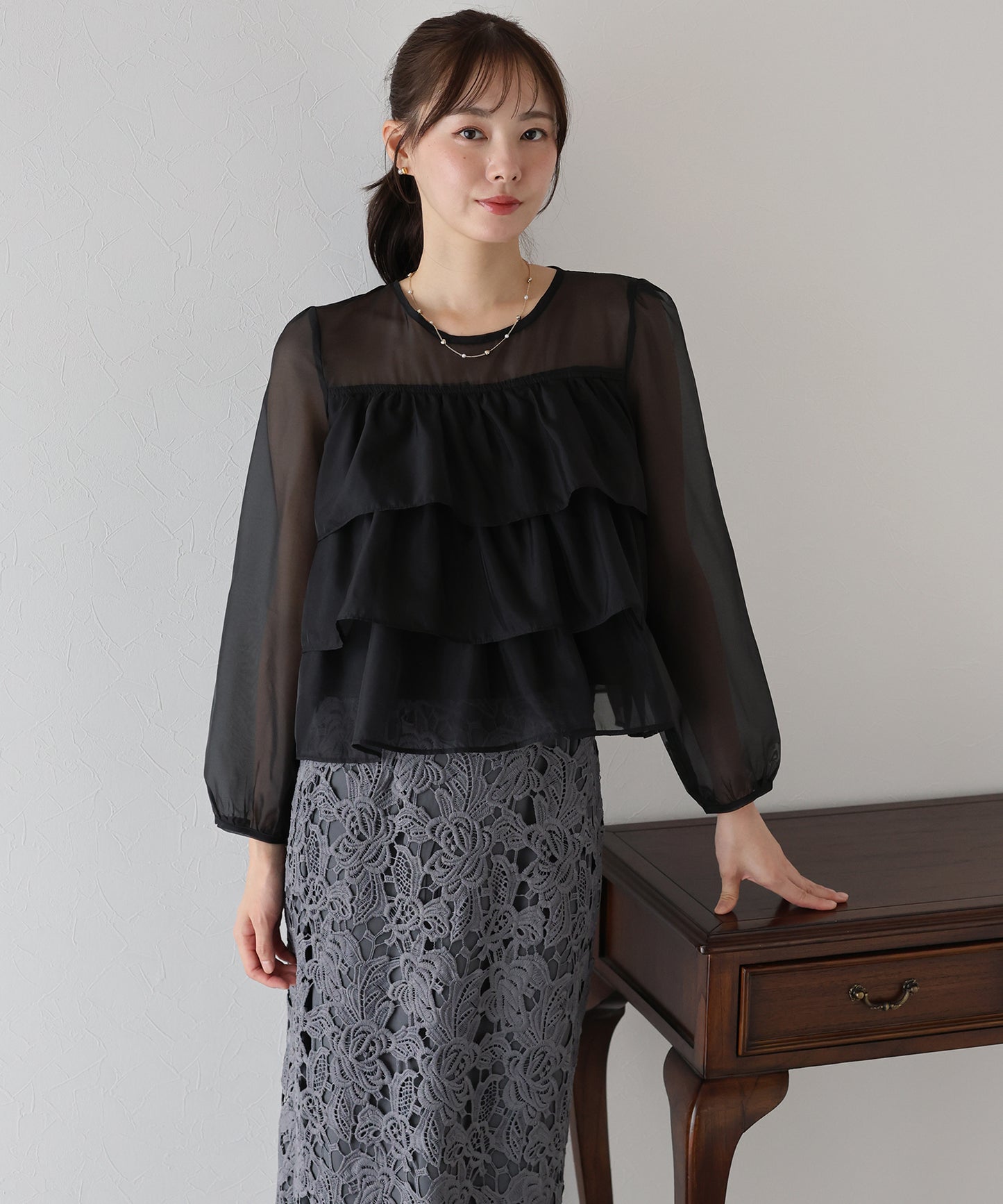 【TIME SALE】シアーティアードブラウス【ネコポス】