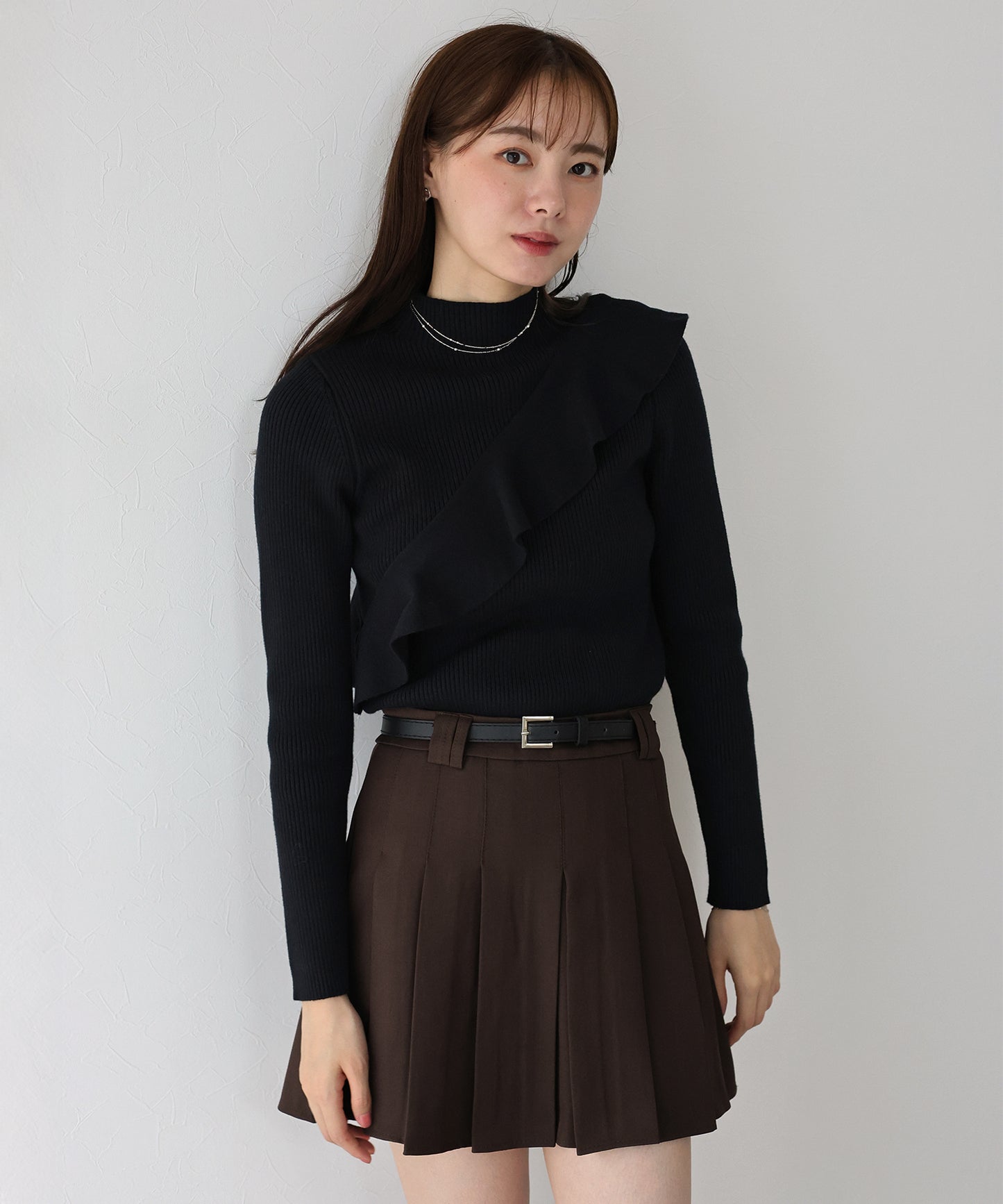 【TIME SALE】アシメフリルリブニット