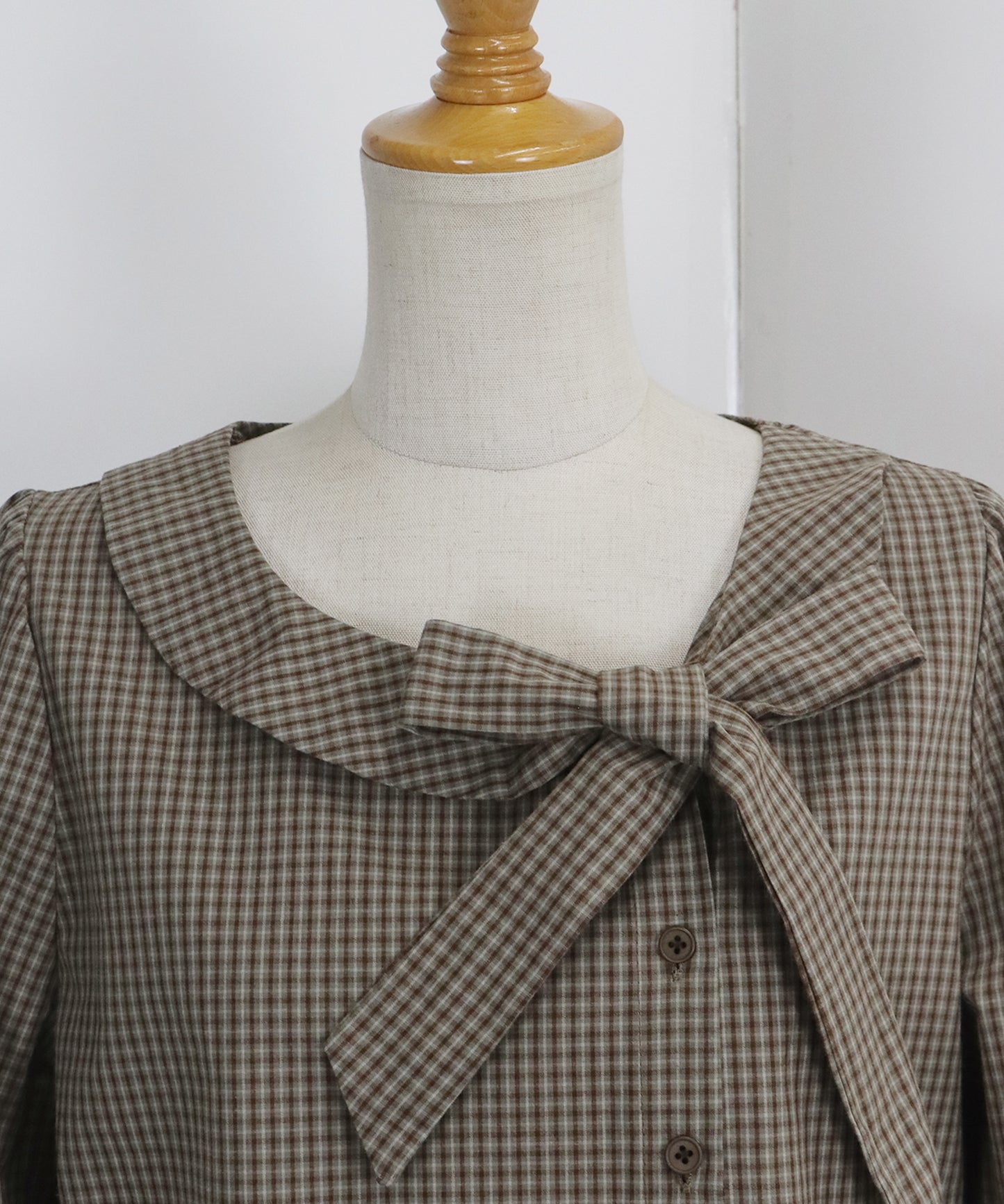 【TIME SALE】チェックリボンペプラムブラウス【ネコポス】