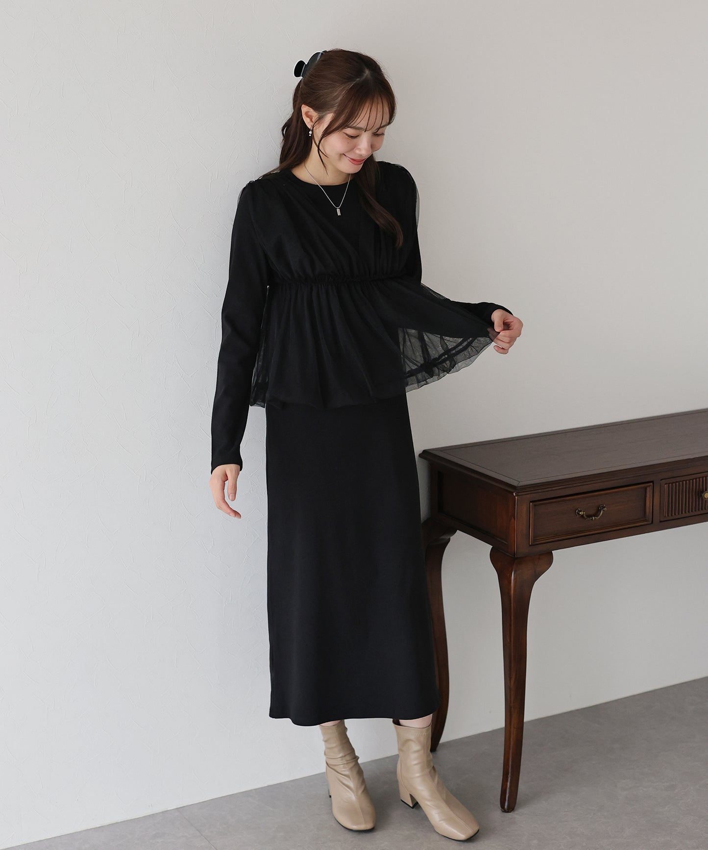 チュールバルーンドッキングワンピース