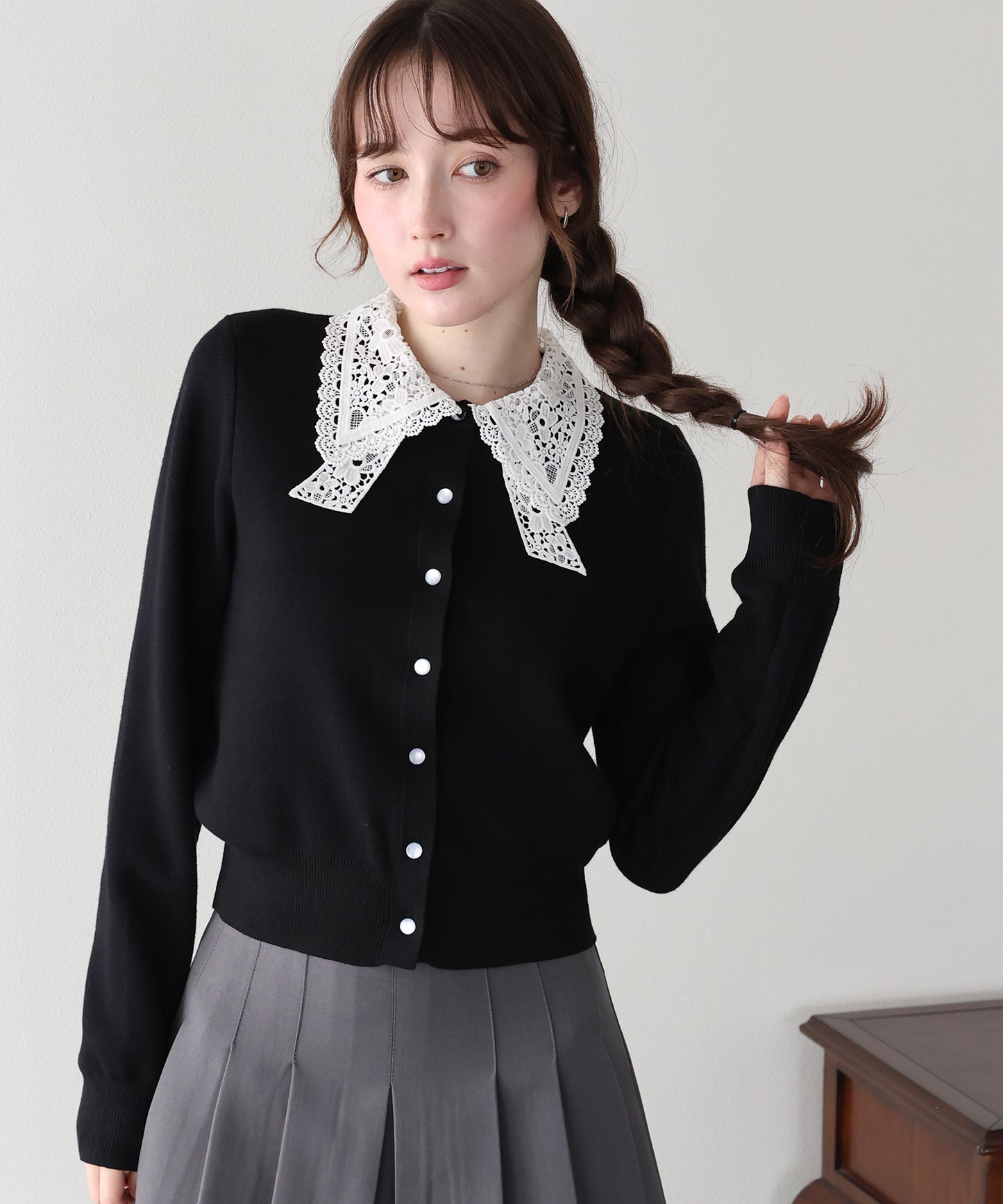 【早割5％OFF】レースリボンカラーカーディガン