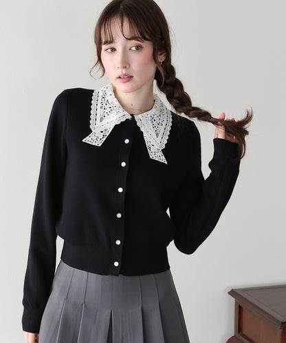 【早割5％OFF】レースリボンカラーカーディガン