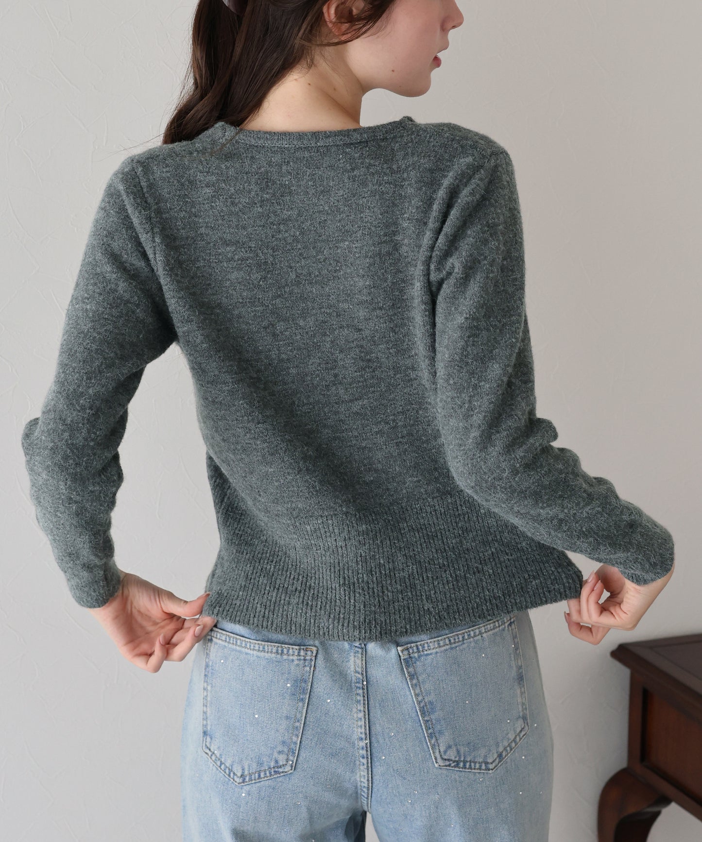 リボンハートボタンニット