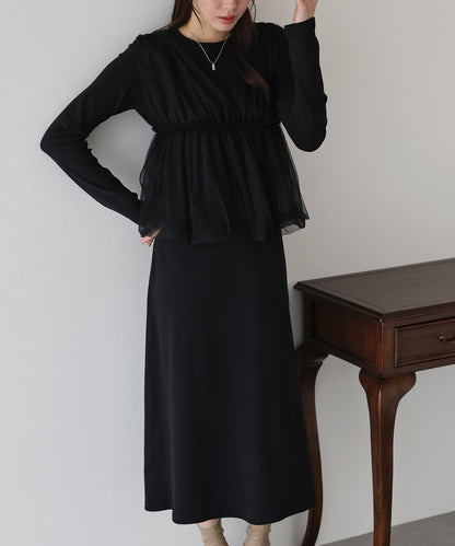 チュールバルーンドッキングワンピース