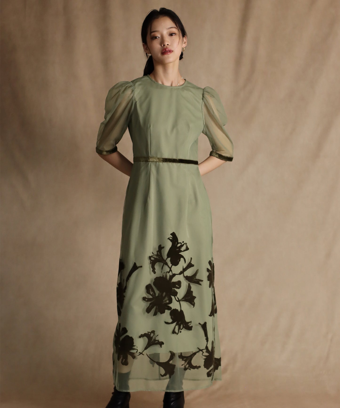 【TIME SALE】KYOTOフロッキーフラワータイトドレス