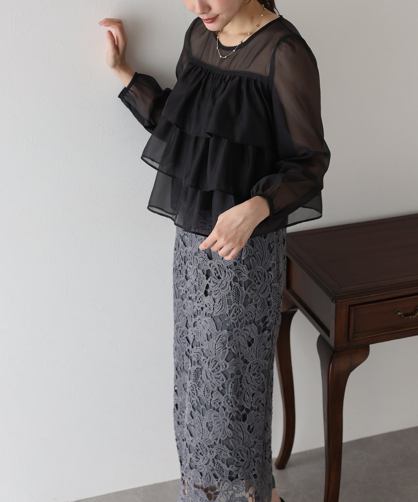 【TIME SALE】シアーティアードブラウス【ネコポス】