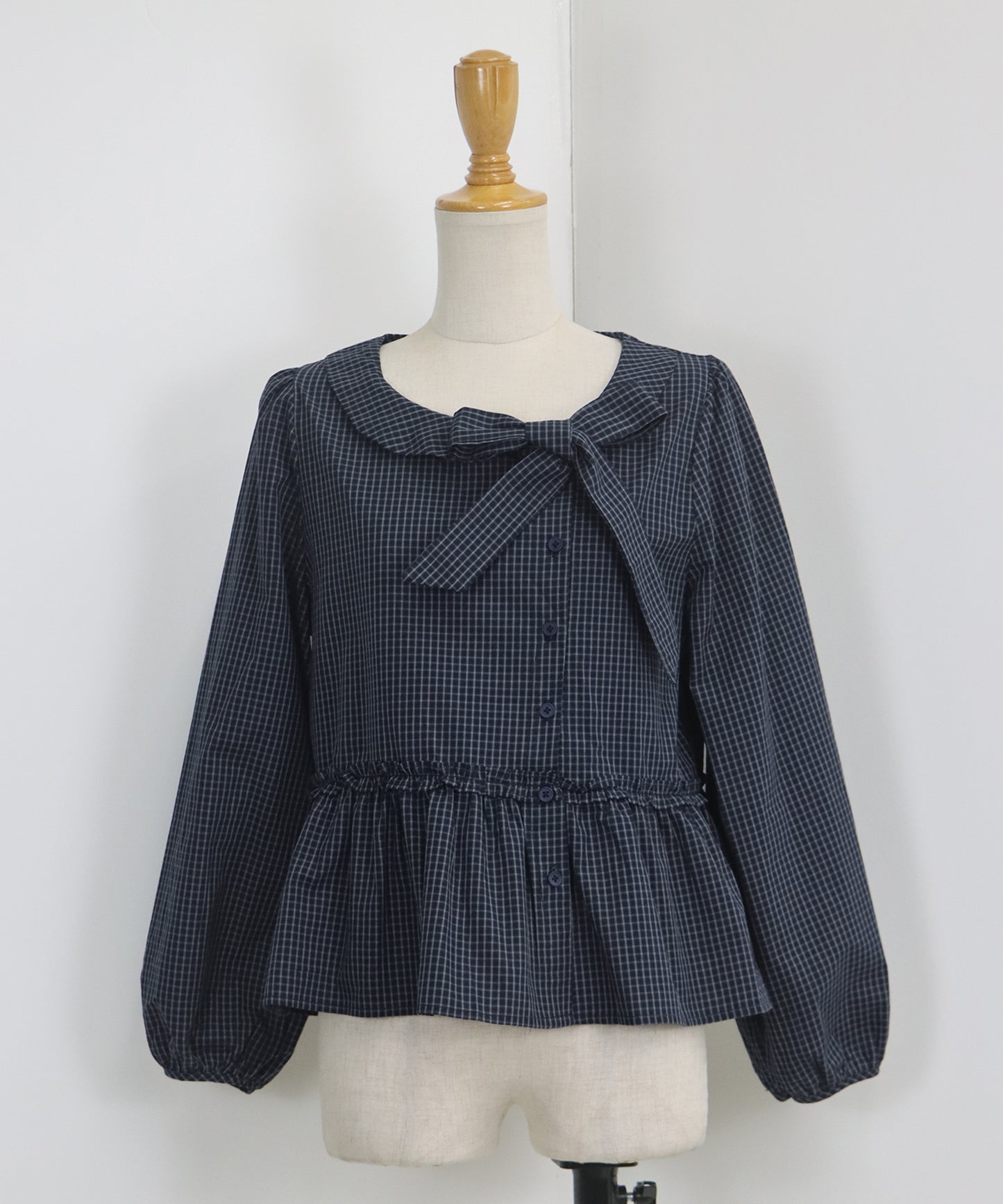 【TIME SALE】チェックリボンペプラムブラウス【ネコポス】