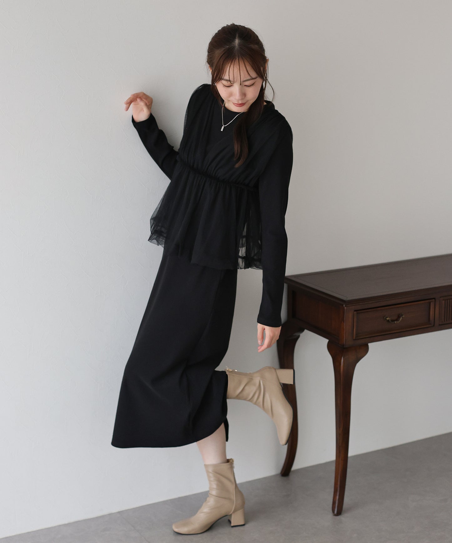 【早割5％OFF】チュールバルーンドッキングワンピース