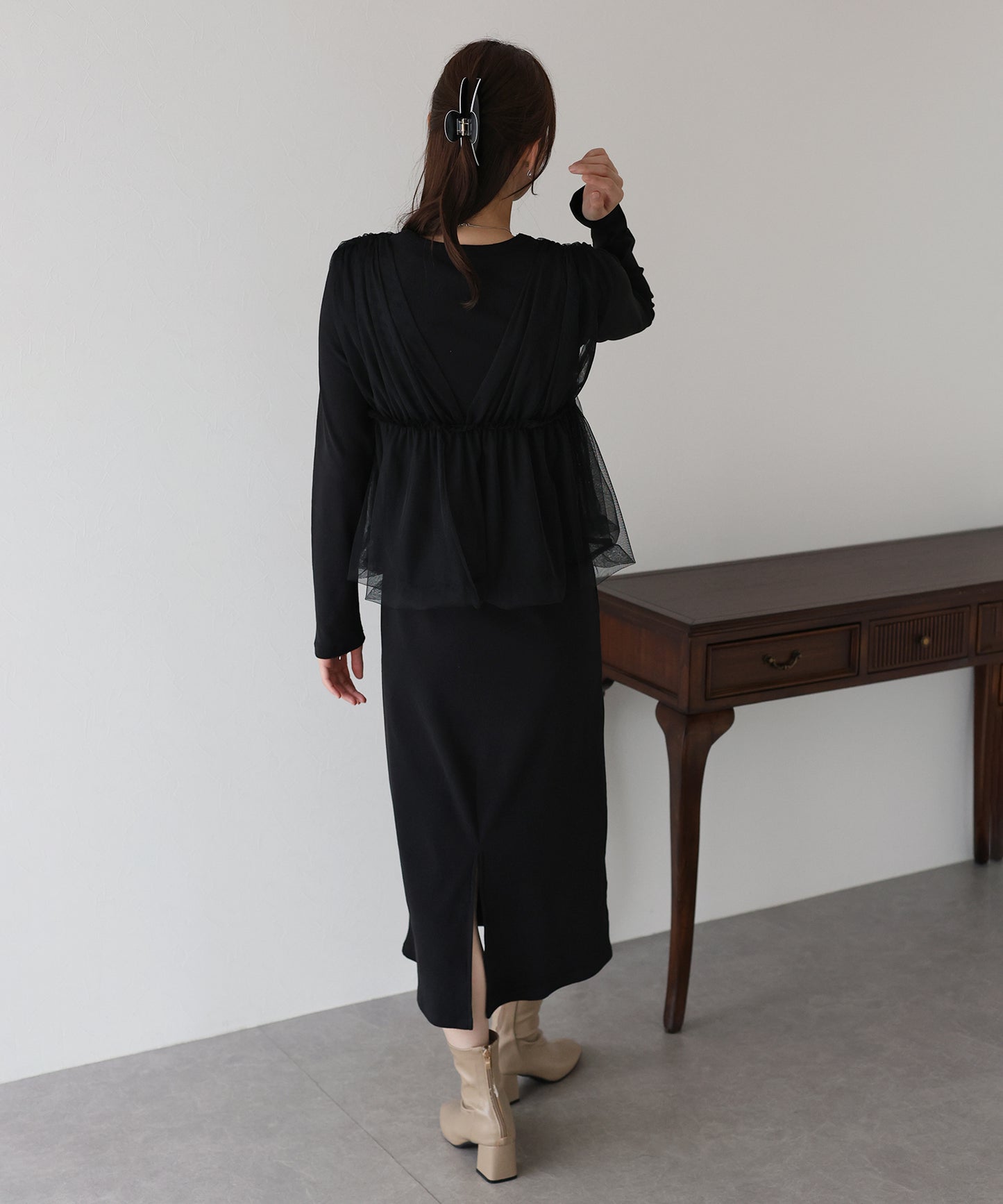 チュールバルーンドッキングワンピース