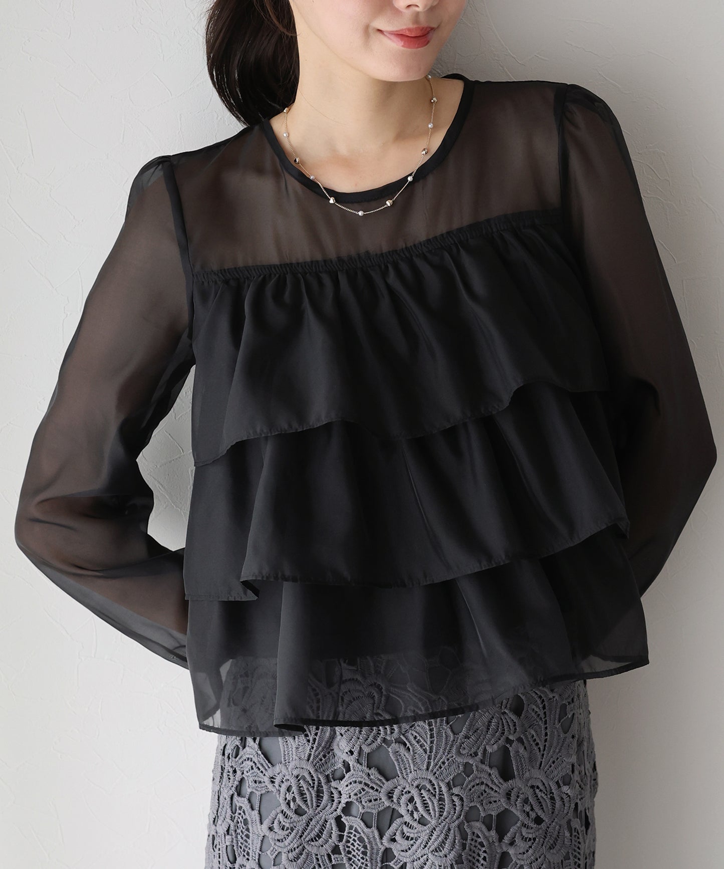 【TIME SALE】シアーティアードブラウス【ネコポス】