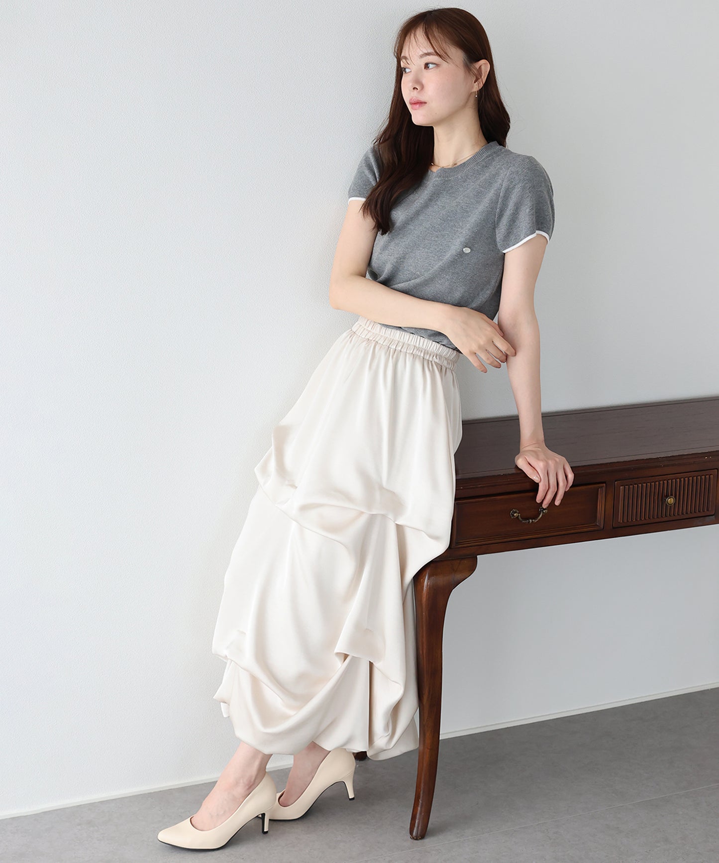 【早割5％OFF】サテンタックバルーンスカート