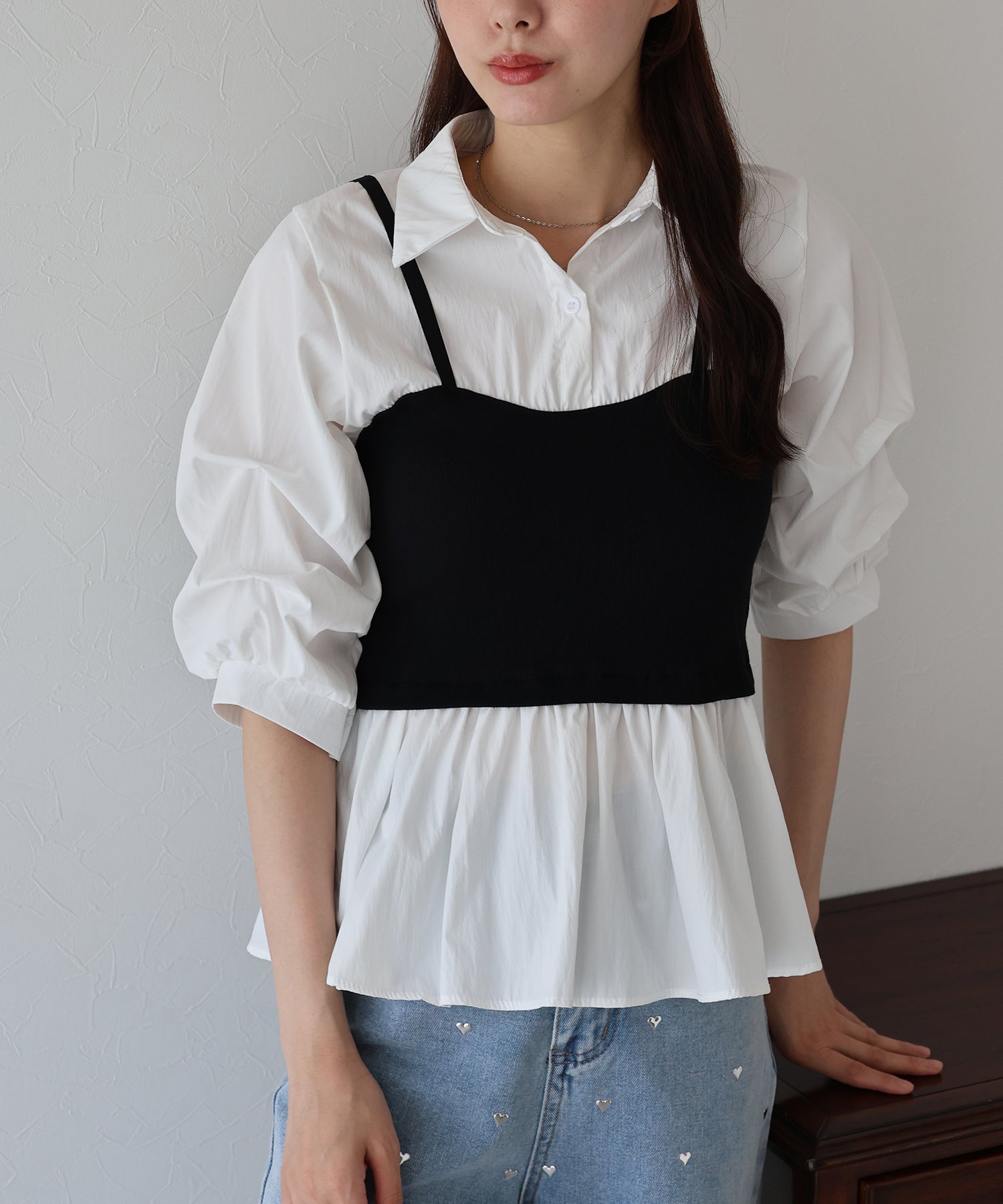 美品　140 猫ビスチェレイヤード風半袖Tシャツ　スキニーパンツ osharewalker トップス Tシャツ 半袖 カットソー プルオーバー
