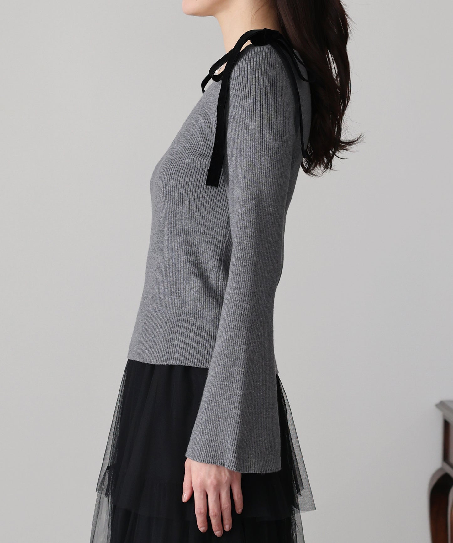 ベロアリボンリブニット