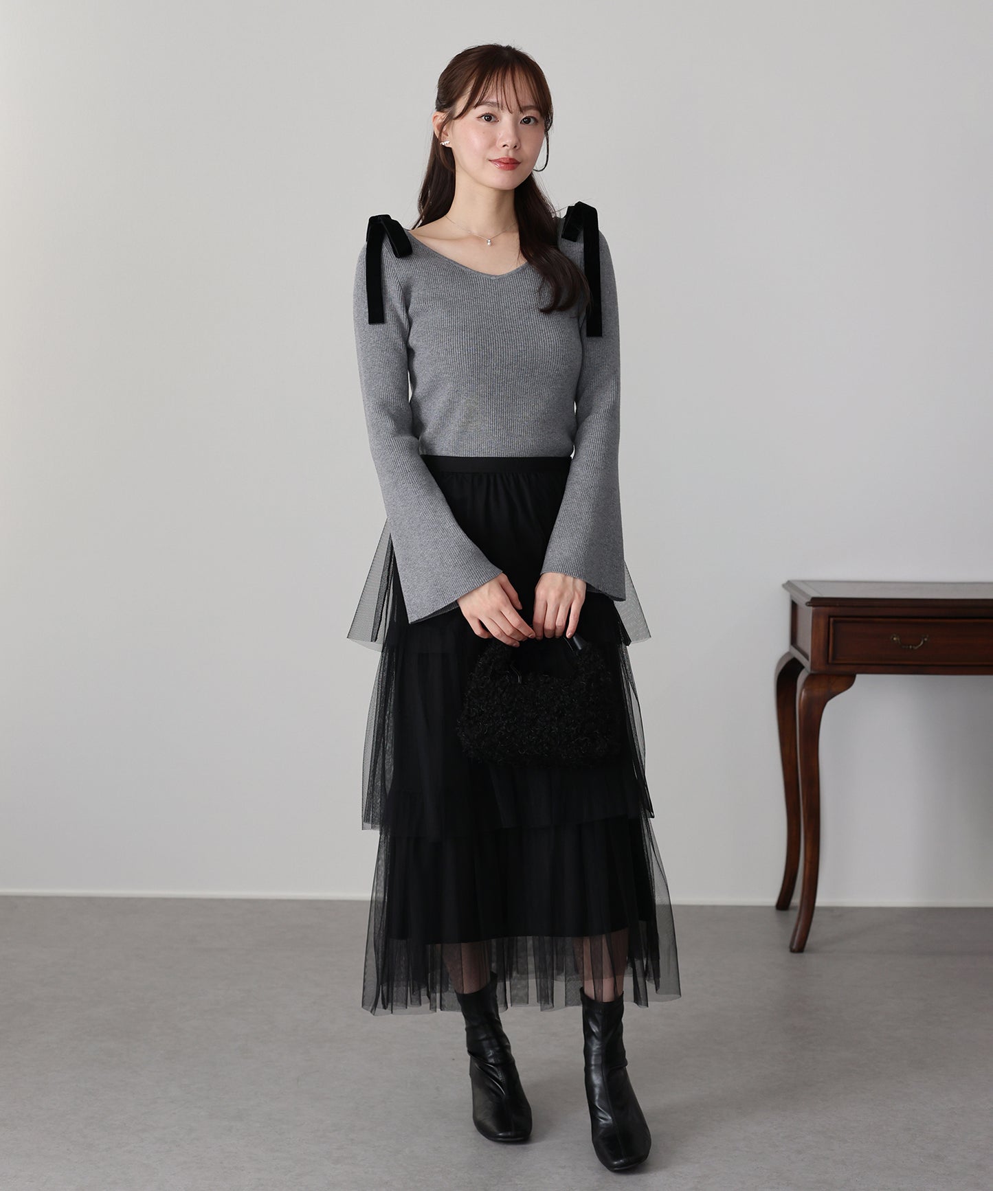 ベロアリボンリブニット