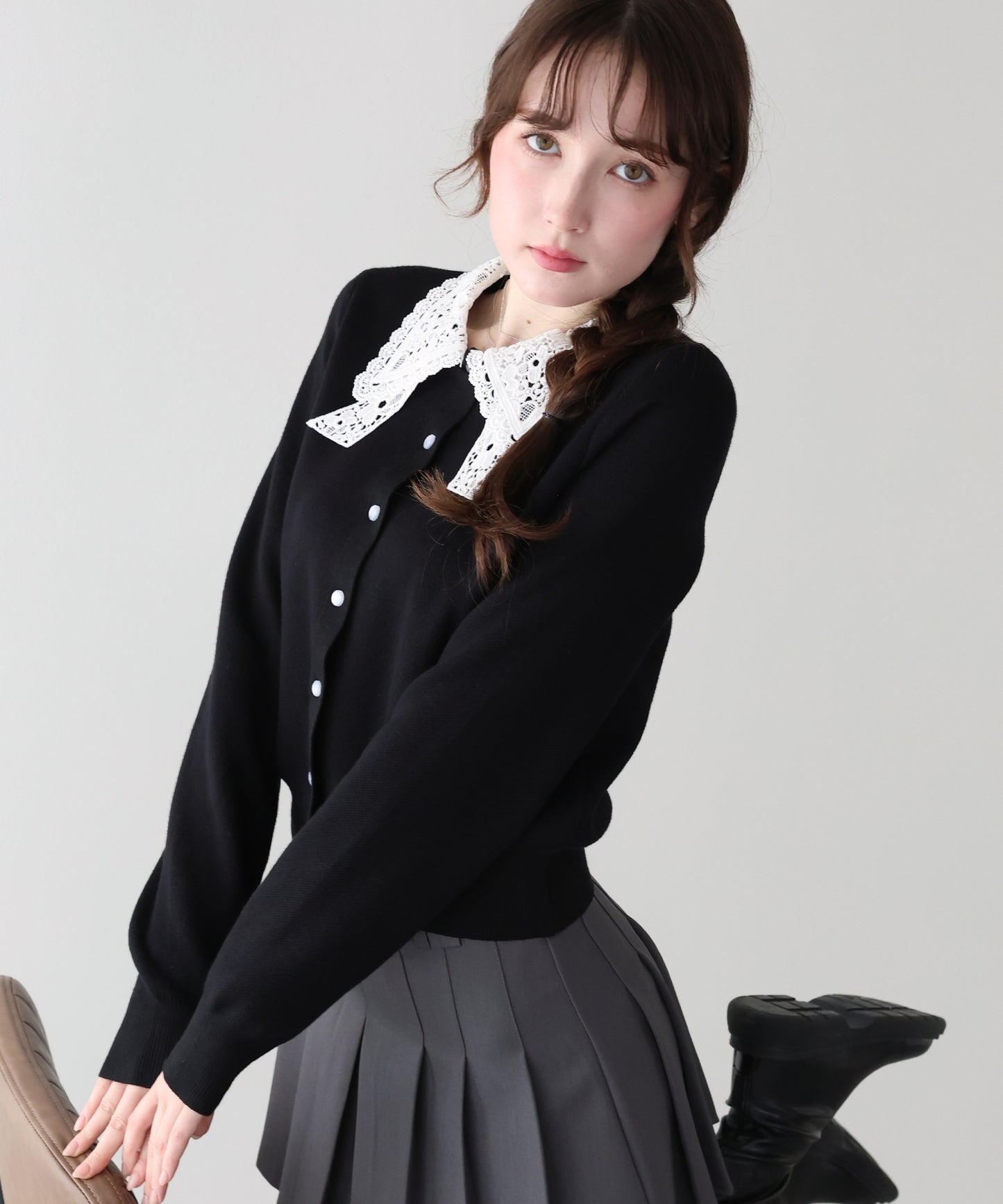 【早割5％OFF】レースリボンカラーカーディガン